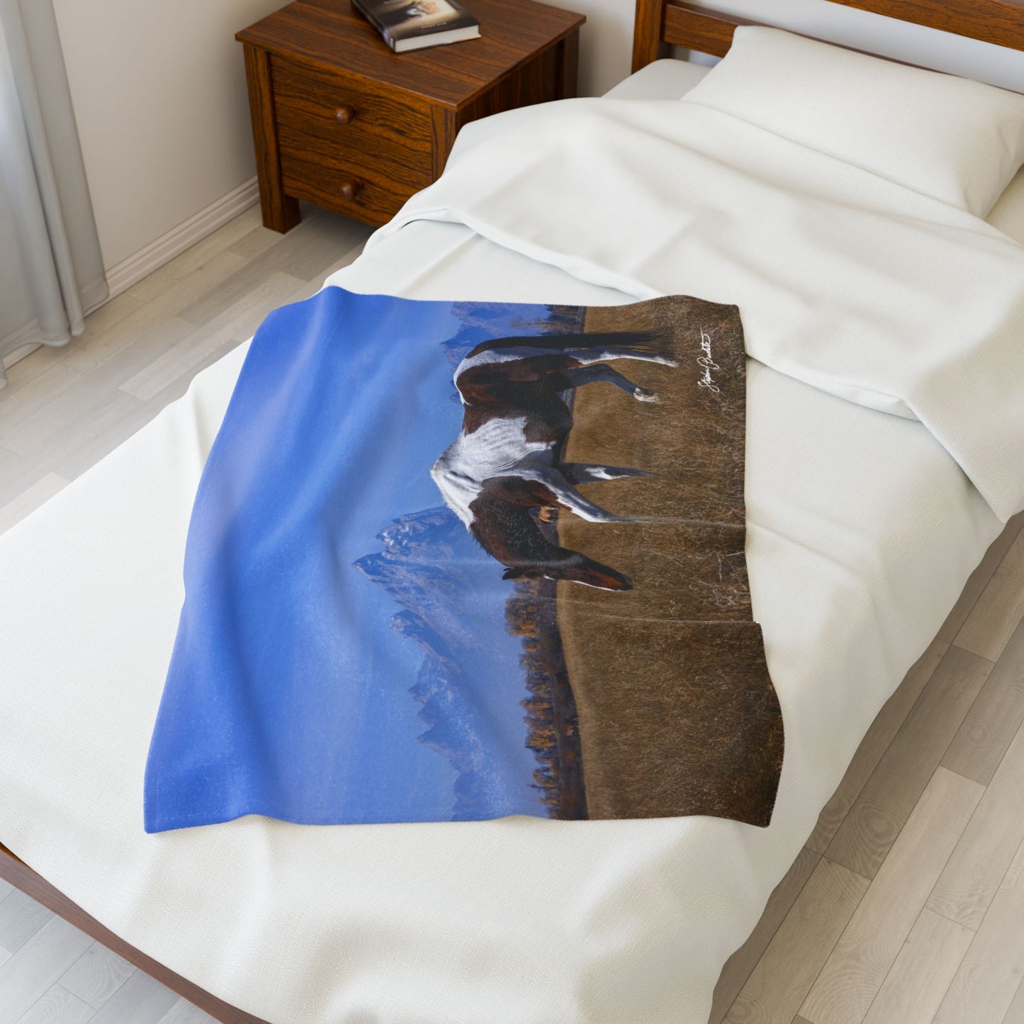 Blankets: Velveteen Plush Blanket — Grand Teton Paint Horse Scenic Throw