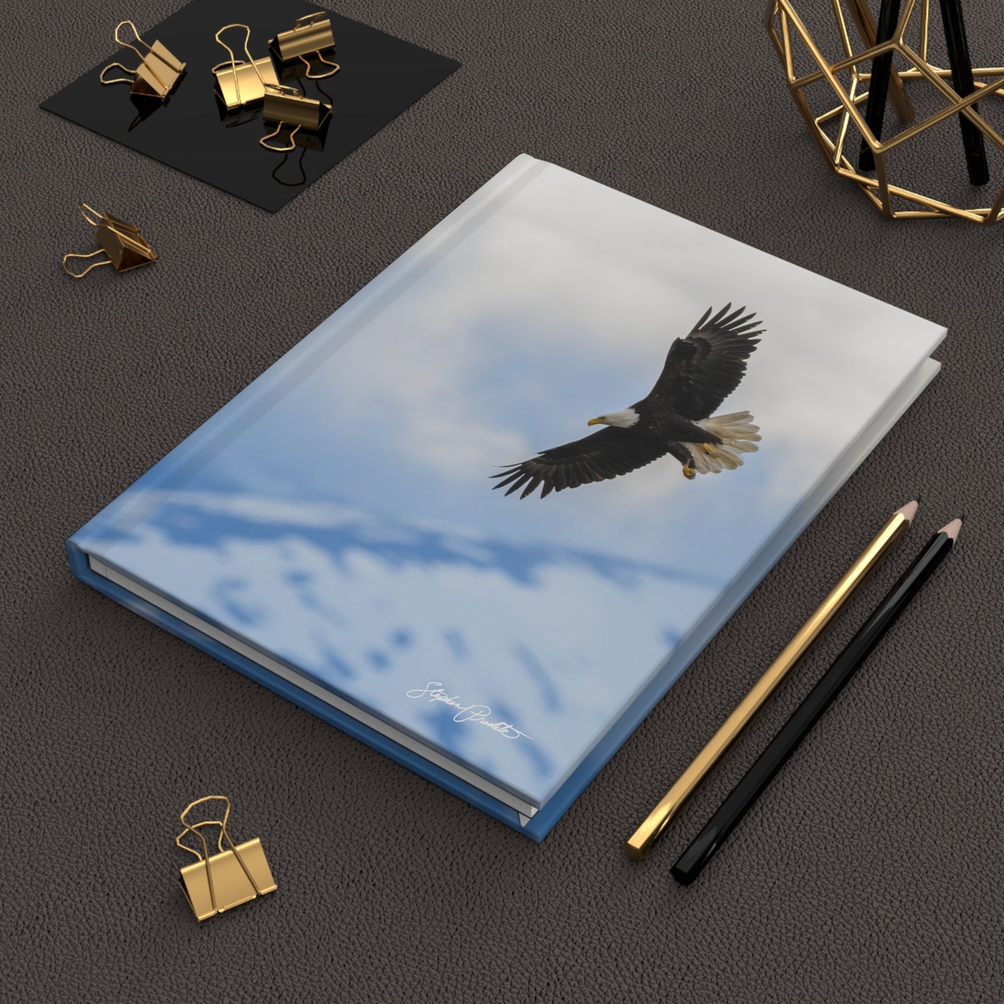 Hardcover Journal (Matte Finish) – Bald Eagle Soaring Over Mountains with Isaiah 40:31