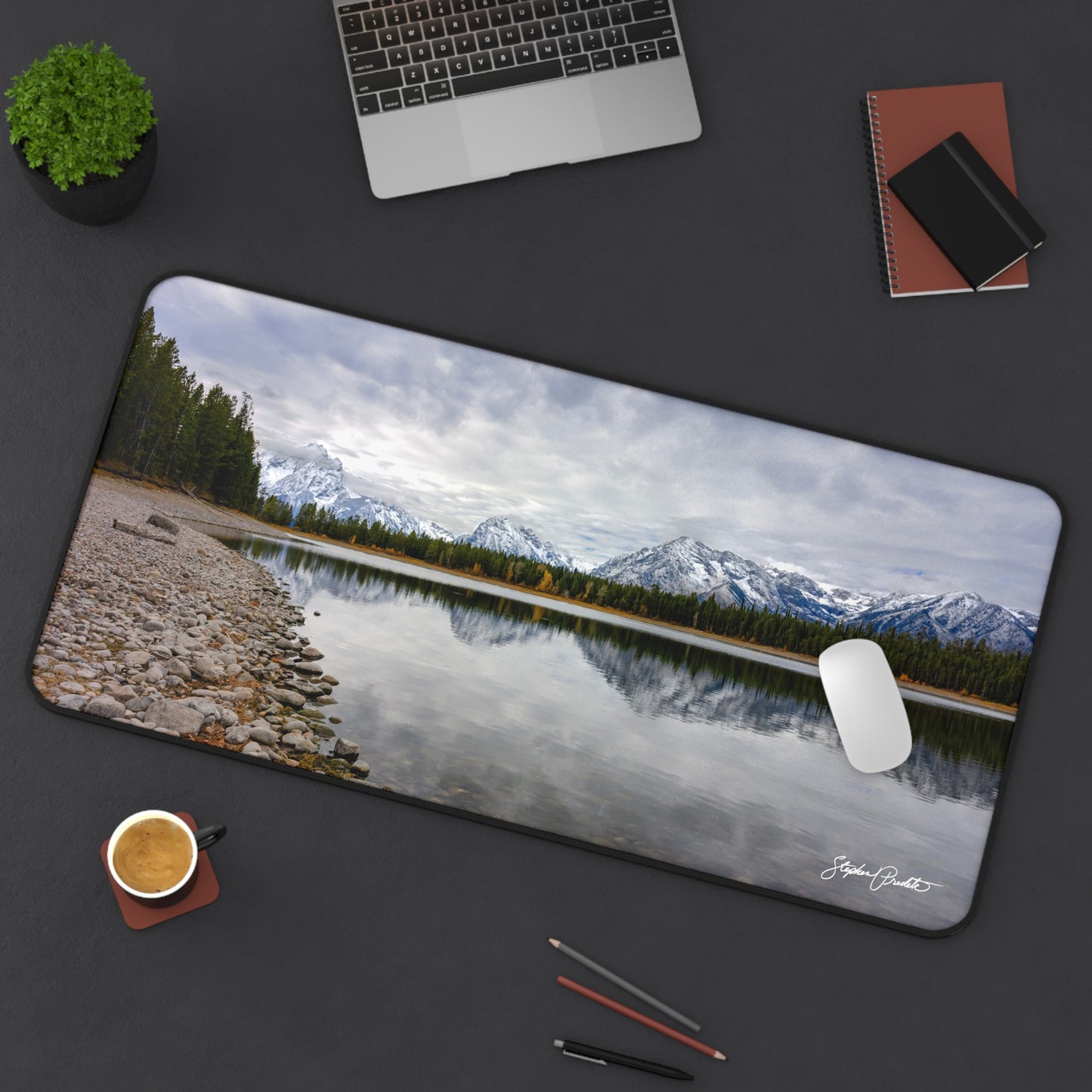 Desk Mat - Grand Teton Mountain Reflection by Stephen Predtechenskis