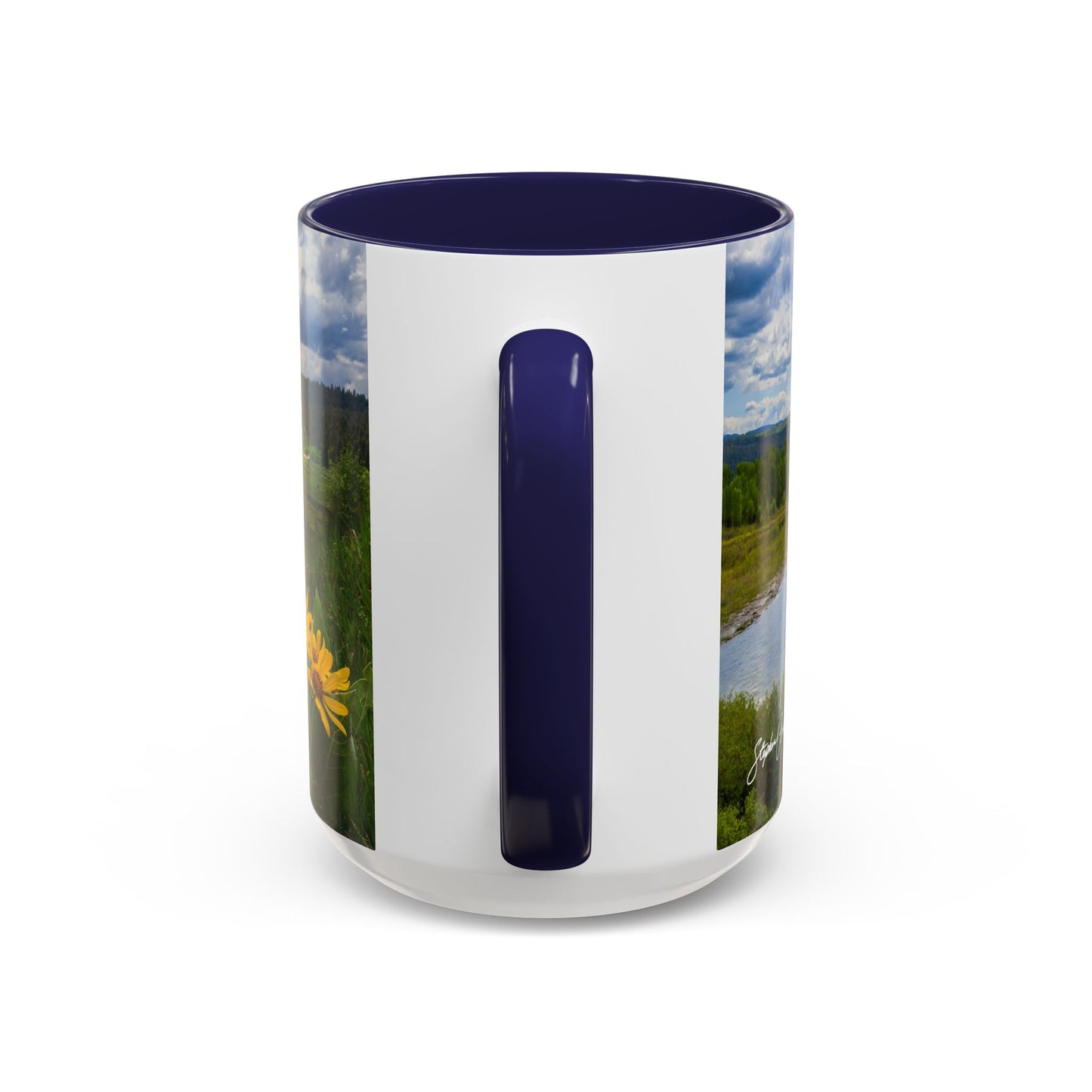 Accent Coffee Mug (11oz, 15oz) -- Yellow Flower Scene at Grand Teton Mountains