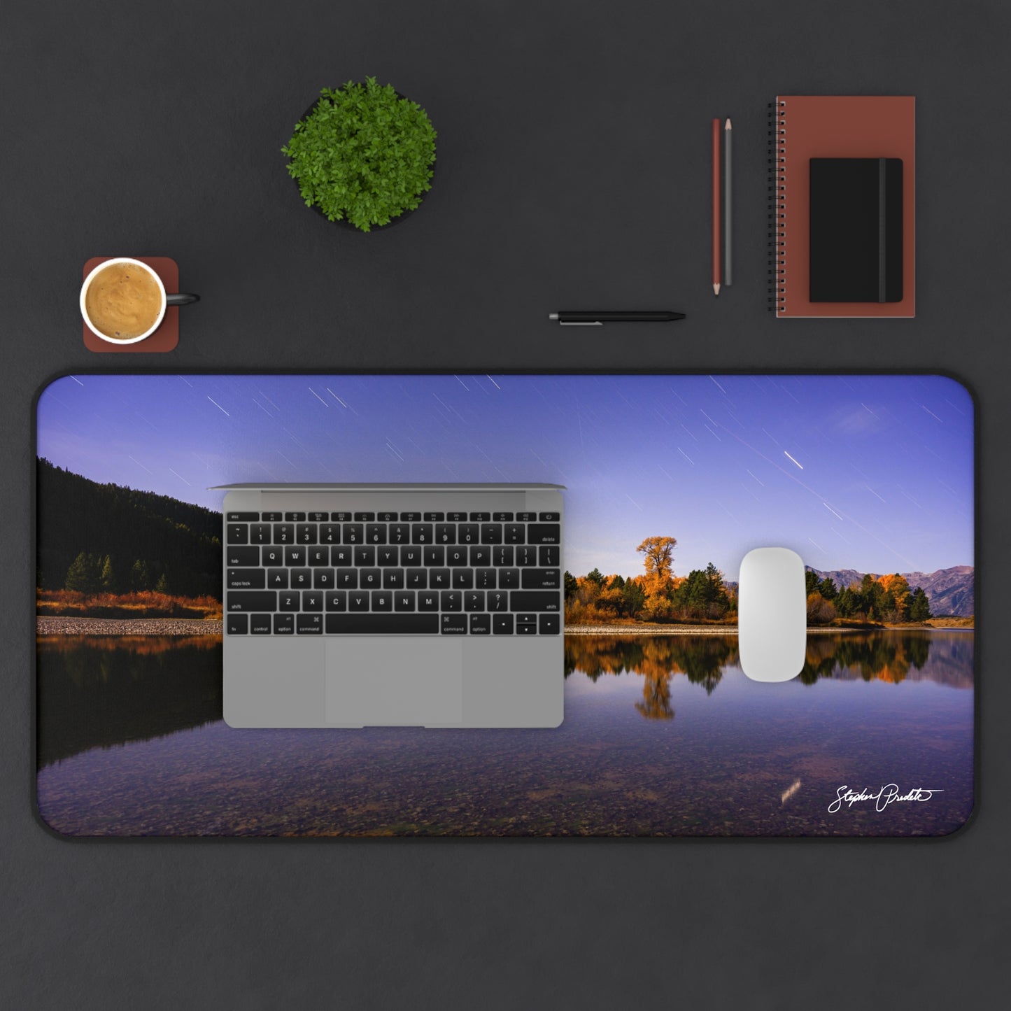 Desk Mat - Grand Teton Nighttime River Reflection