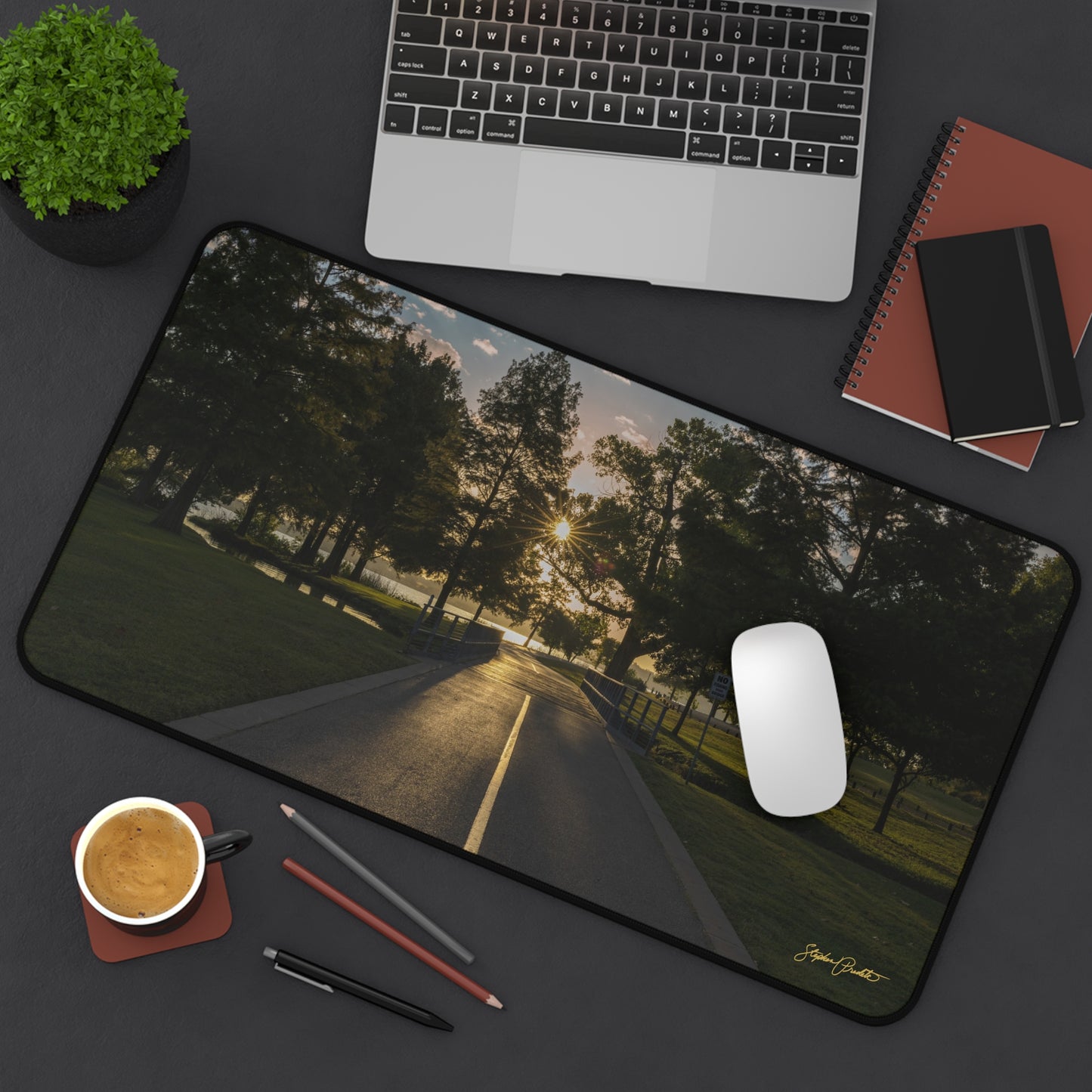 Desk Mat -- Sunrise on White Rock Lake Path