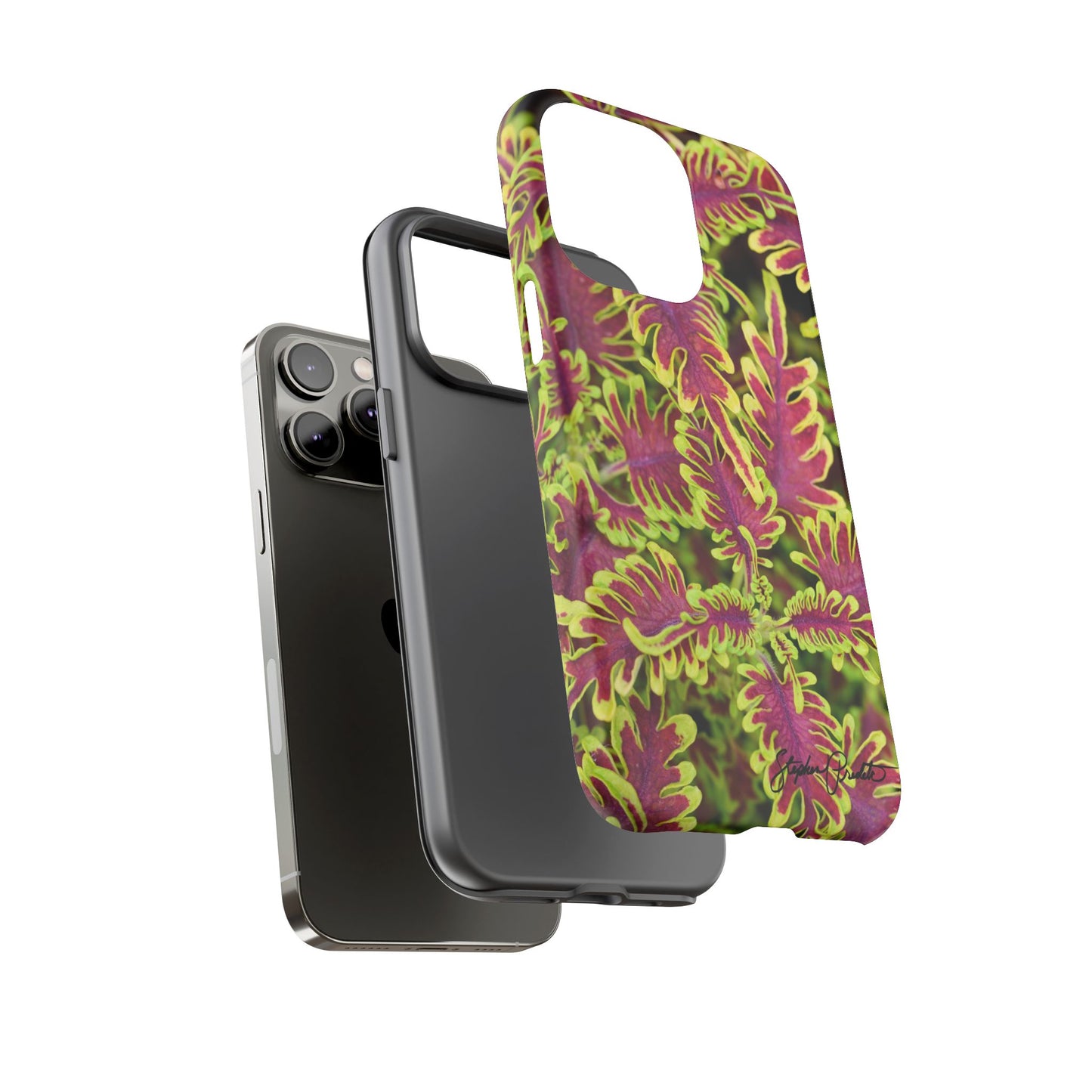 Phone Tough Case — Vibrant Variegated Botanical Design with Coleus Leaves