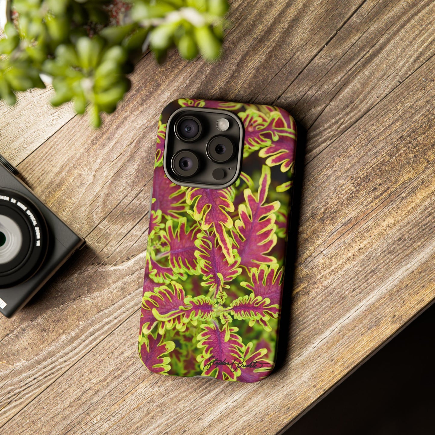 Phone Tough Case — Vibrant Variegated Botanical Design with Coleus Leaves