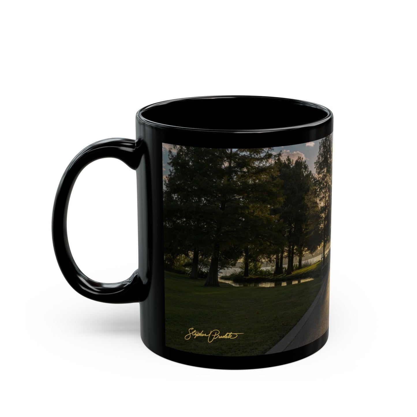 Black Coffee Mug (11oz, 15oz) -- White Rock Sunrise / Run with endurance (Hebrews 12:1-2)