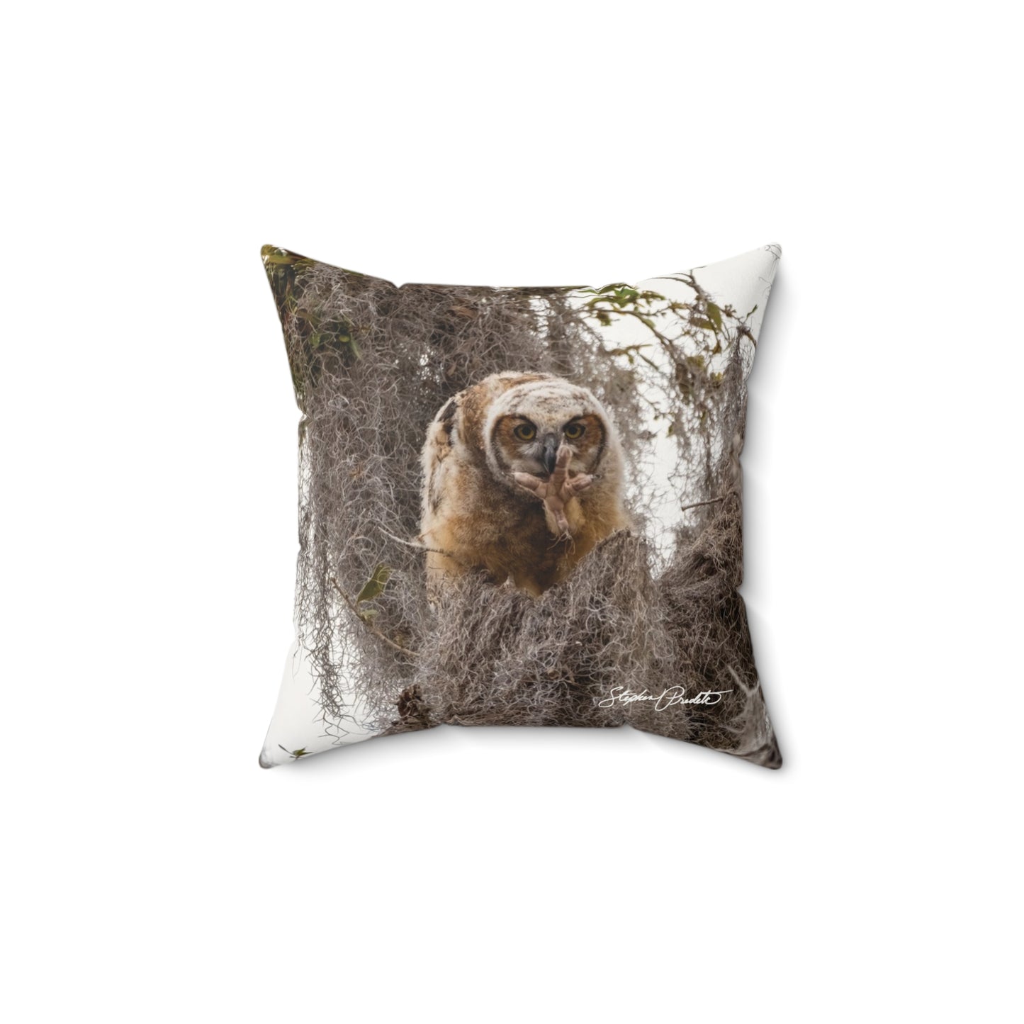 Throw Pillow -- Great Horned Owl 'Baby Yoda' -- Faux Suede Square Pillow