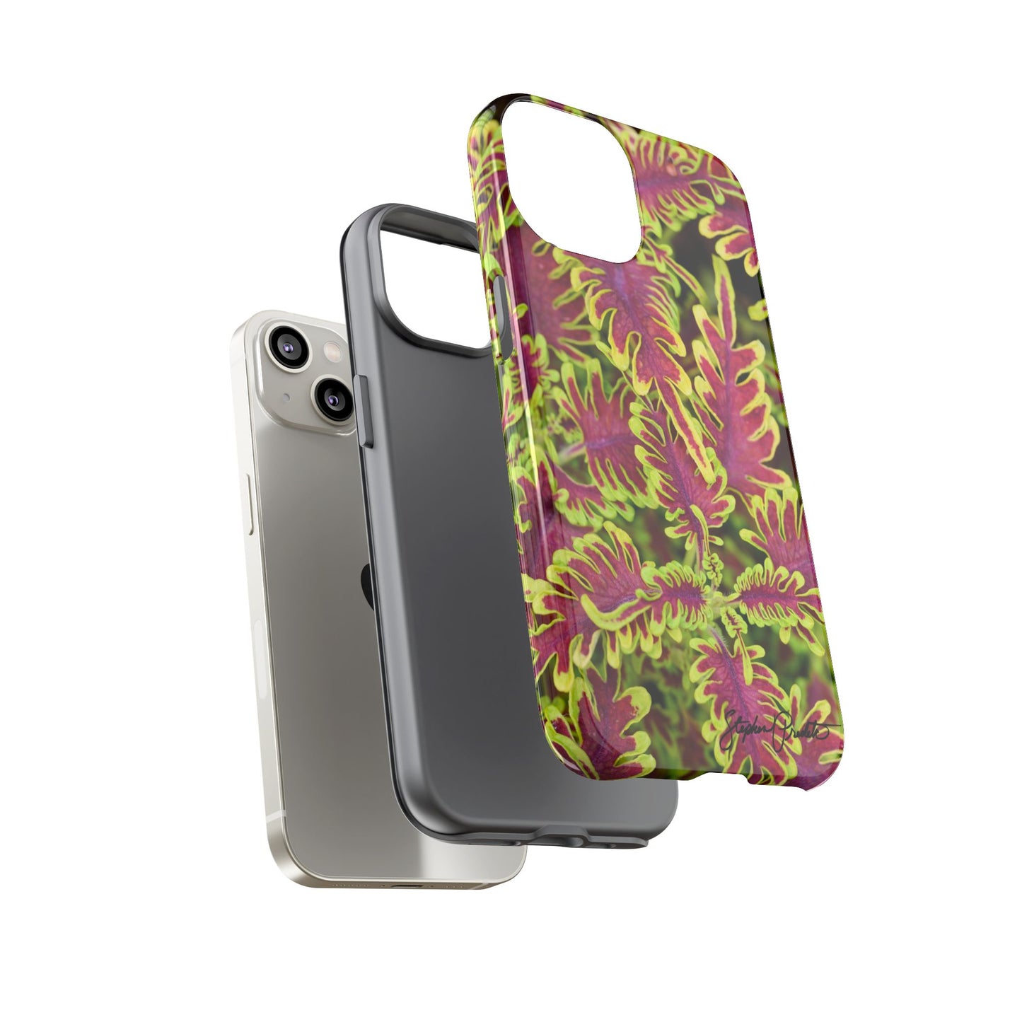 Phone Tough Case — Vibrant Variegated Botanical Design with Coleus Leaves