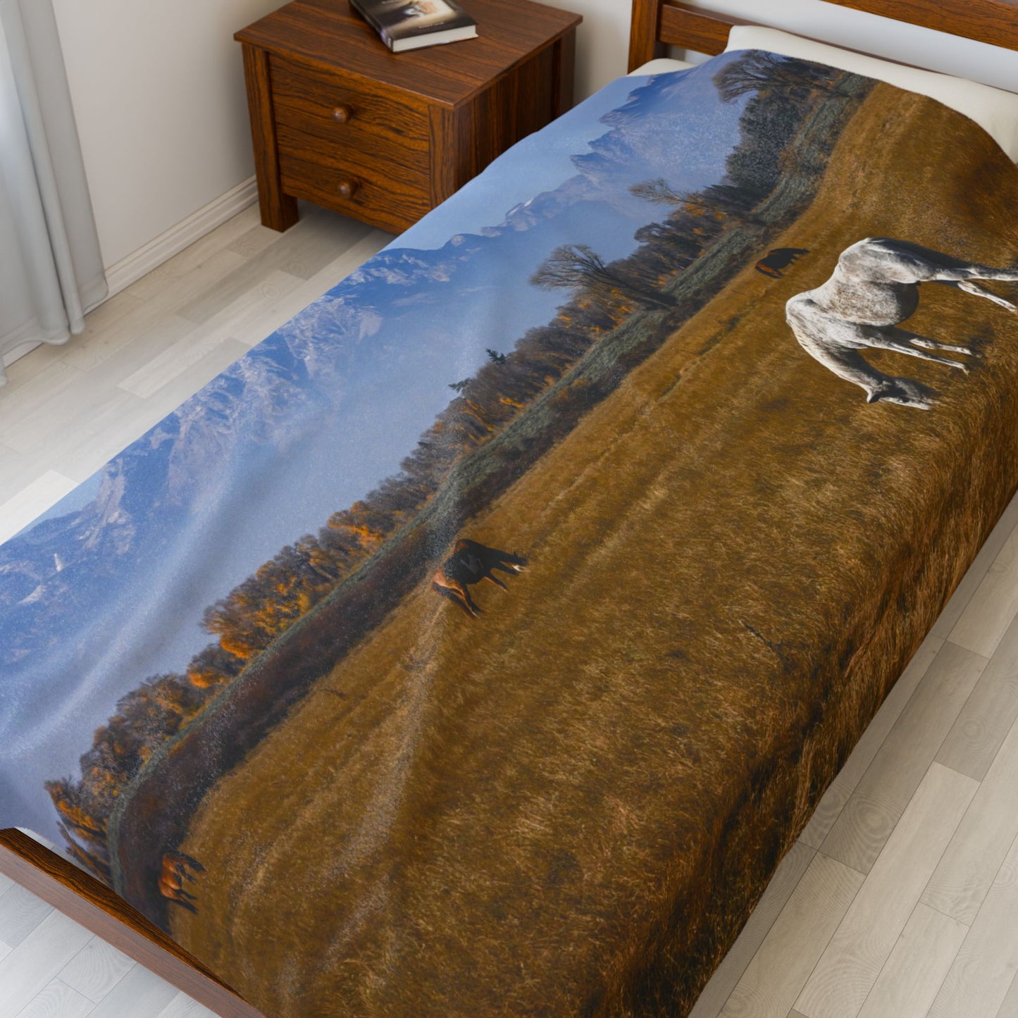 Blankets: Velveteen Plush Blanket — Grand Teton Horses Scenic Throw