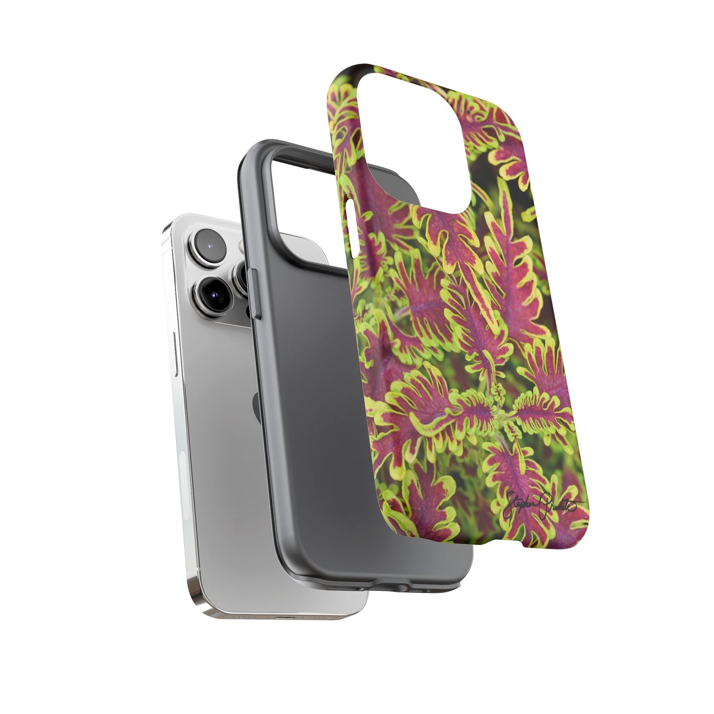 Phone Tough Case — Vibrant Variegated Botanical Design with Coleus Leaves