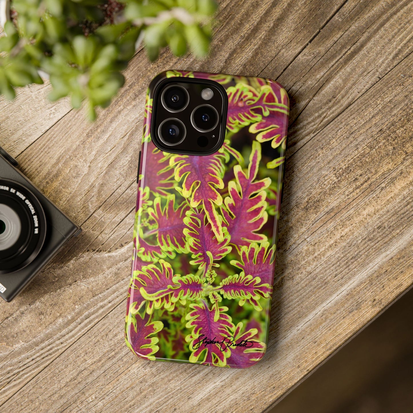 Phone Tough Case — Vibrant Variegated Botanical Design with Coleus Leaves
