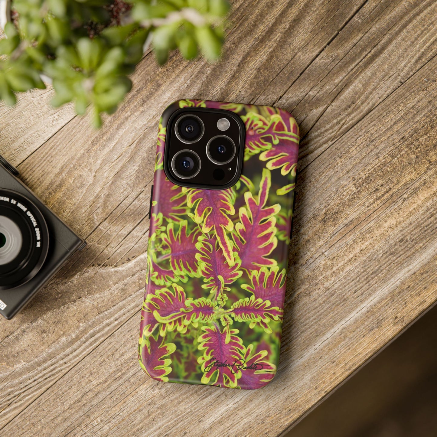 Phone Tough Case — Vibrant Variegated Botanical Design with Coleus Leaves