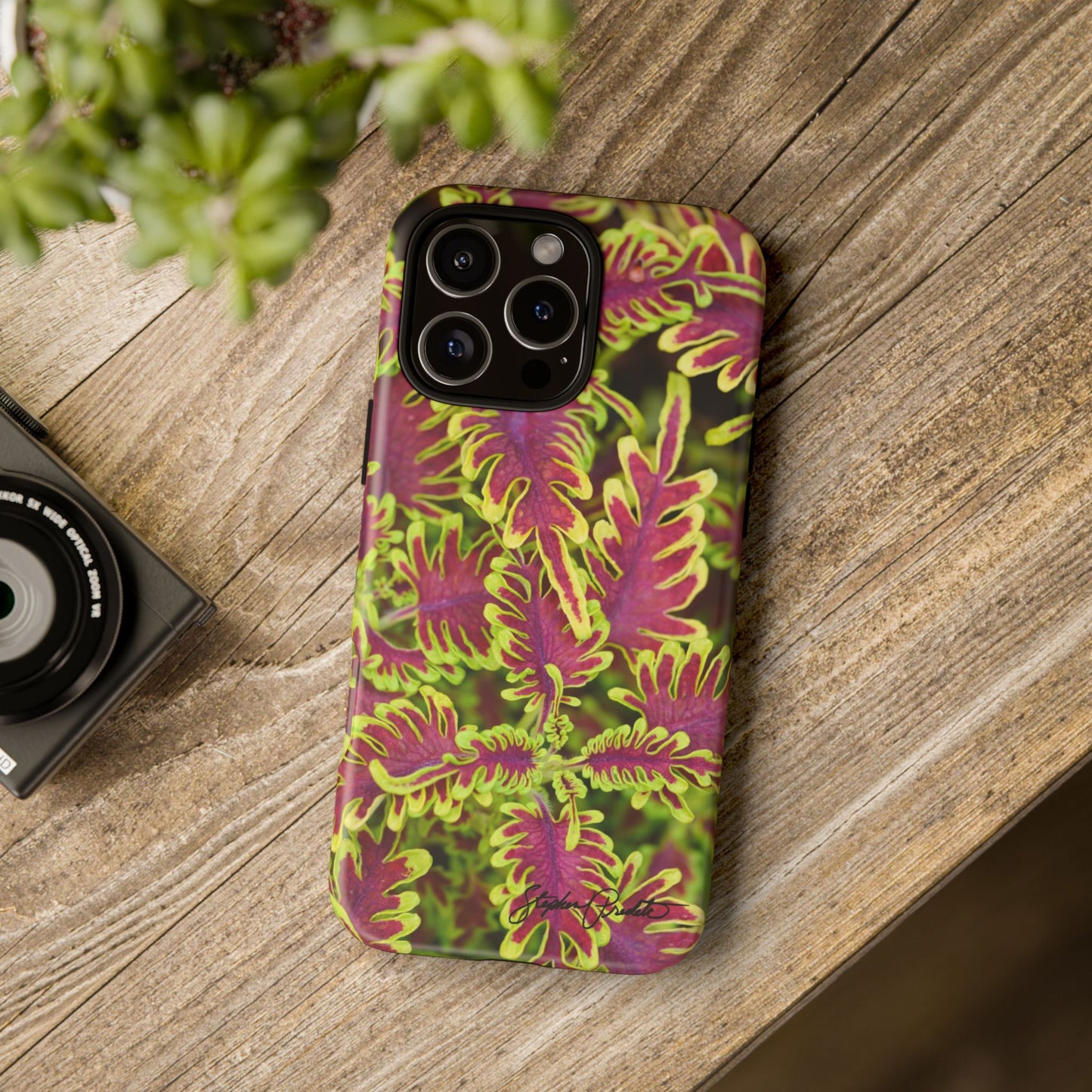 Phone Tough Case — Vibrant Variegated Botanical Design with Coleus Leaves