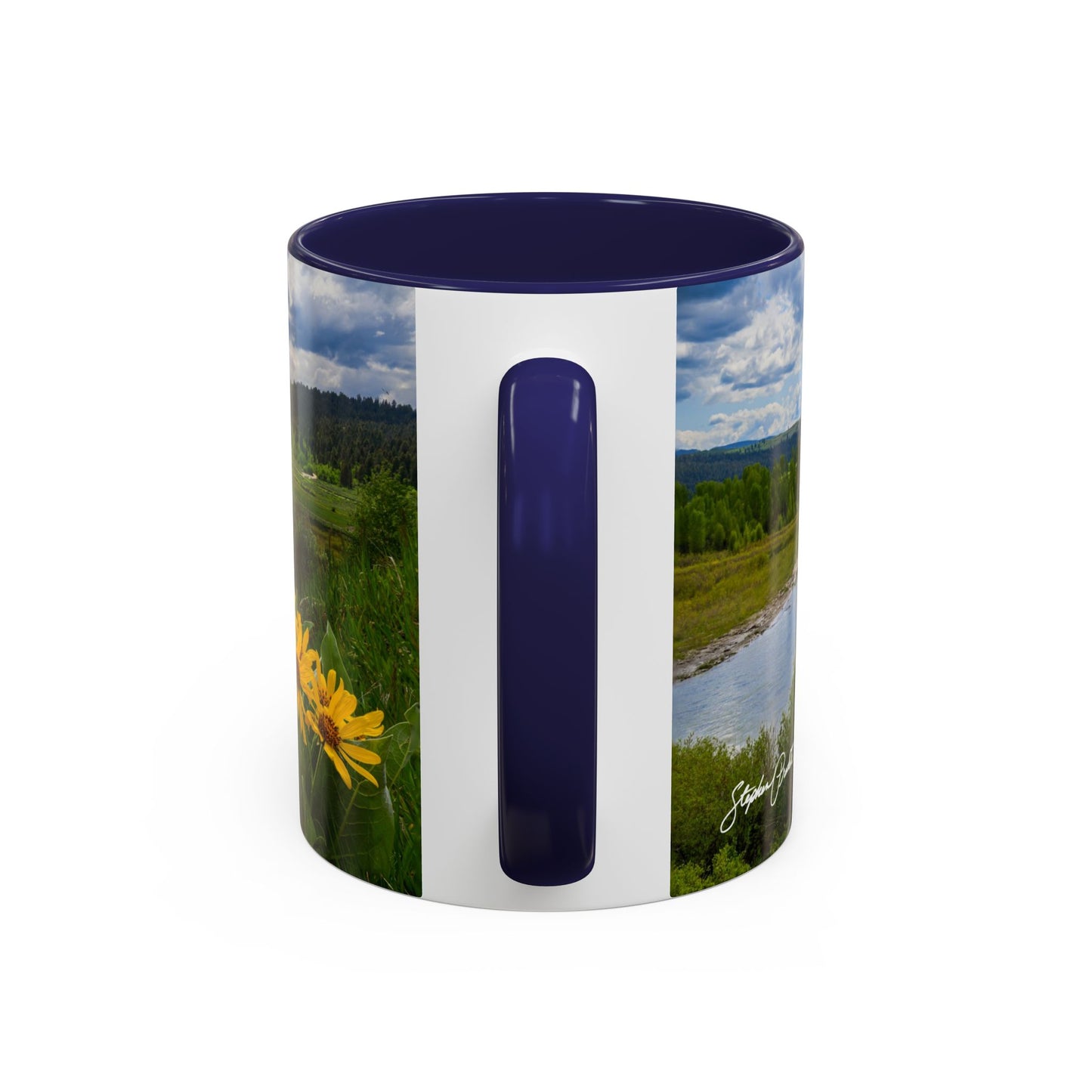 Accent Coffee Mug (11oz, 15oz) -- Yellow Flower Scene at Grand Teton Mountains