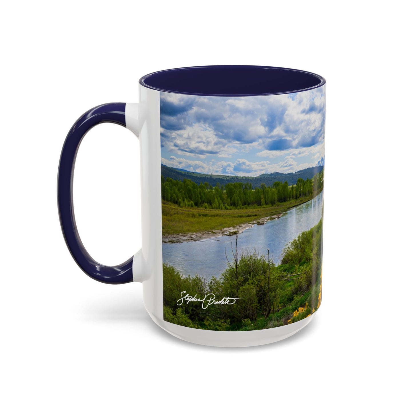 Accent Coffee Mug (11oz, 15oz) -- Yellow Flower Scene at Grand Teton Mountains