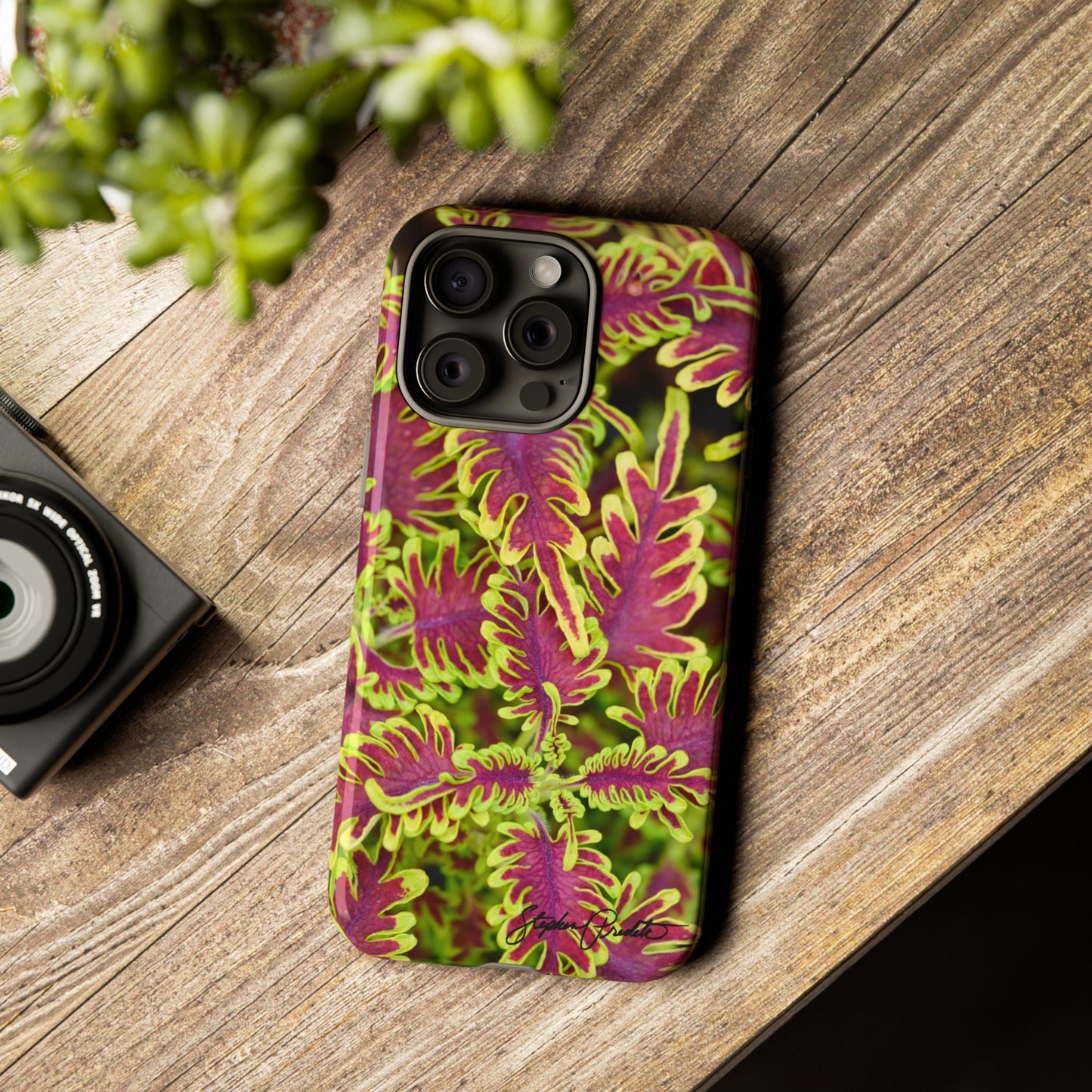 Phone Tough Case — Vibrant Variegated Botanical Design with Coleus Leaves