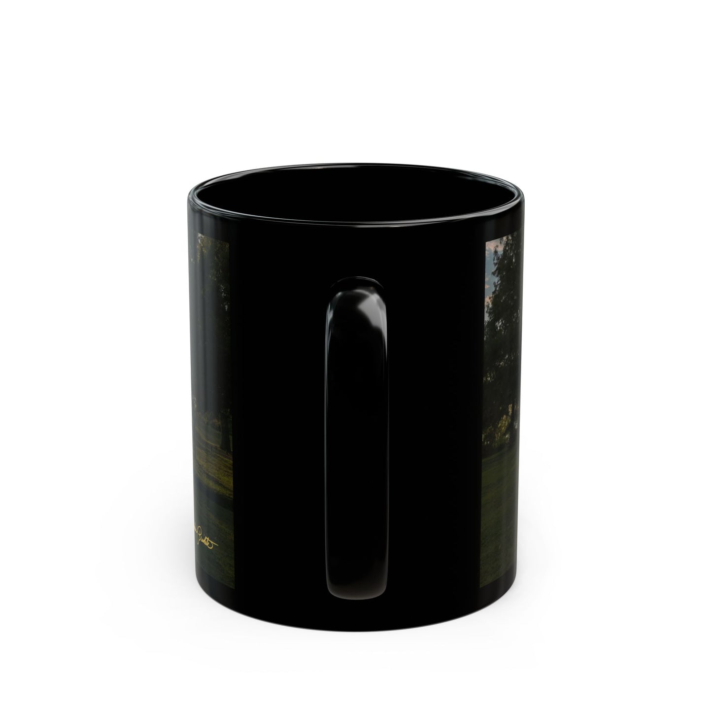 Black Coffee Mug (11oz, 15oz) -- White Rock Sunrise on the Path