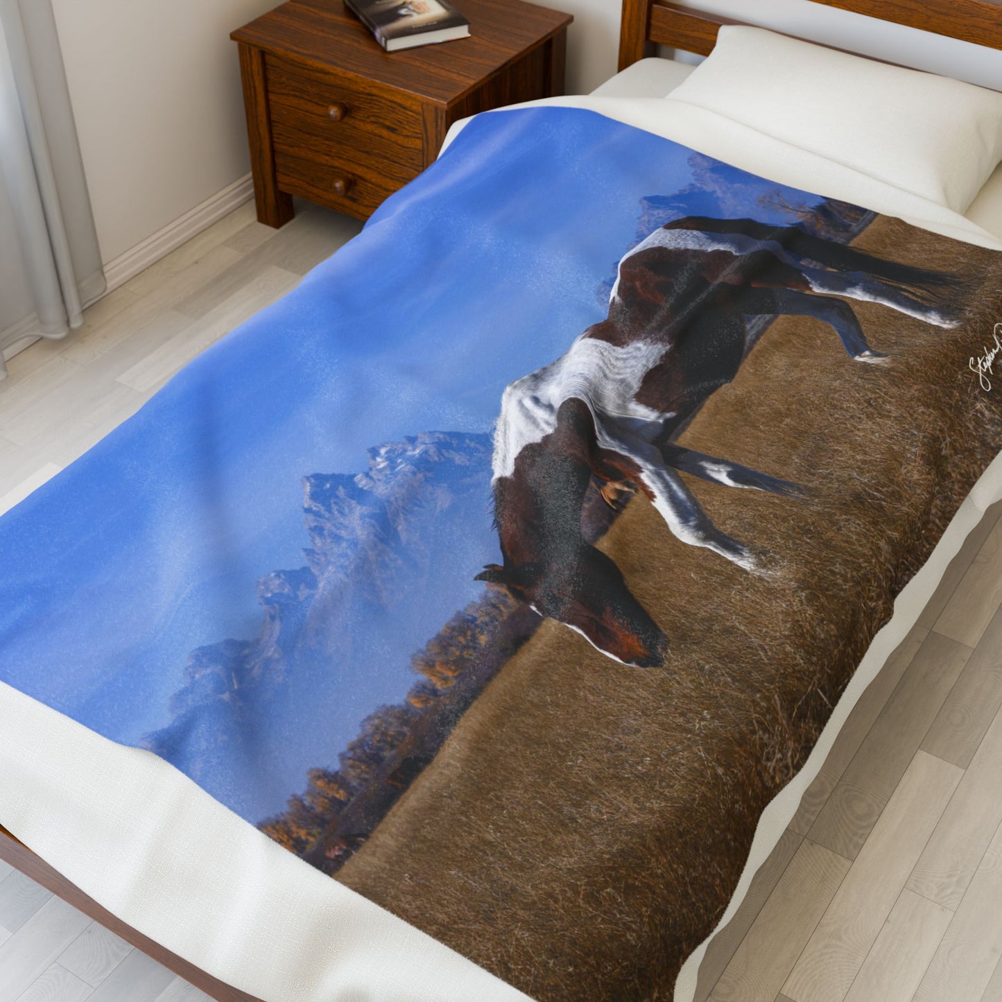 Blankets: Velveteen Plush Blanket — Grand Teton Paint Horse Scenic Throw