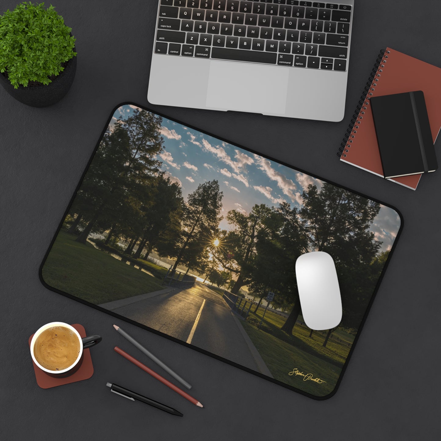 Desk Mat -- Sunrise on White Rock Lake Path