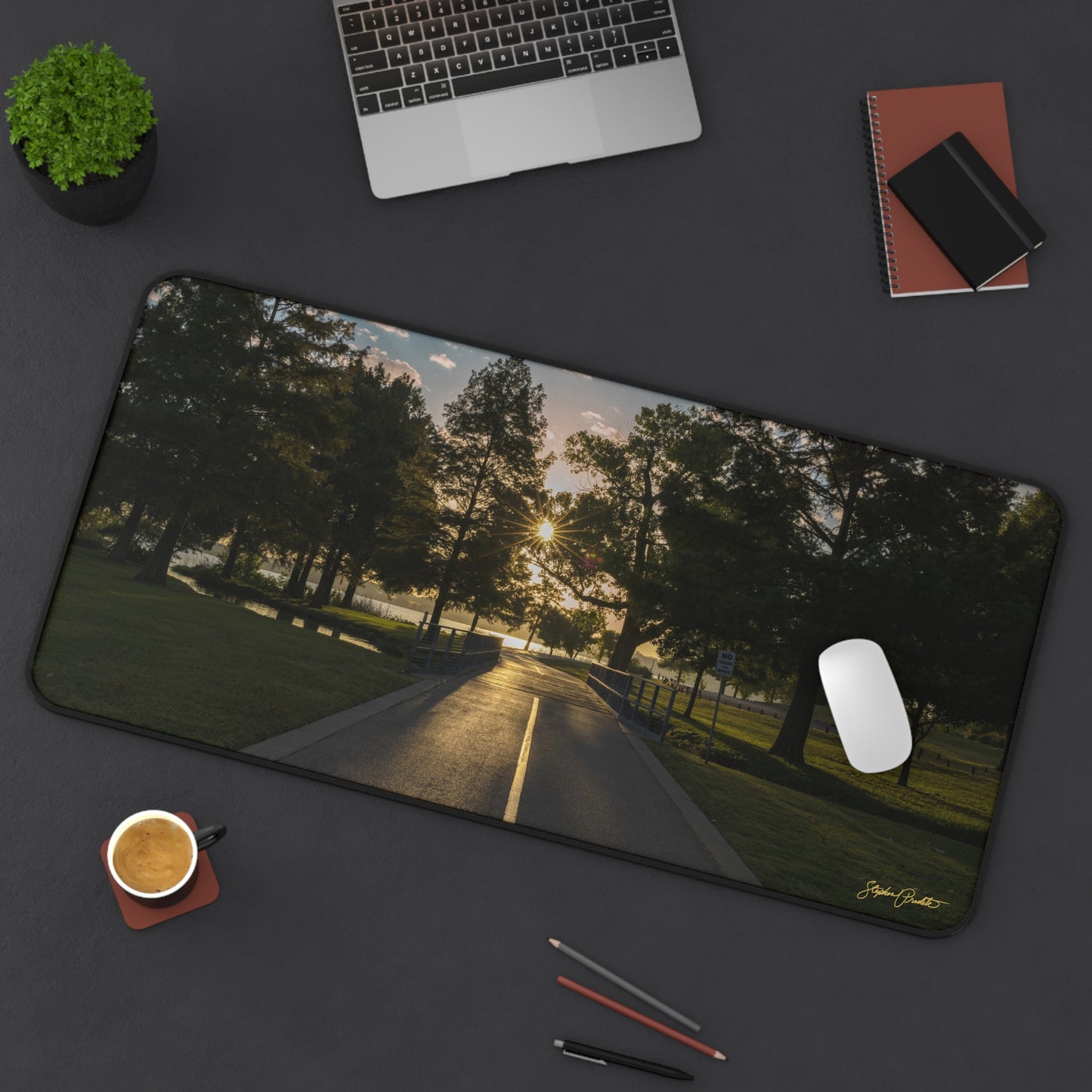 Desk Mat -- Sunrise on White Rock Lake Path