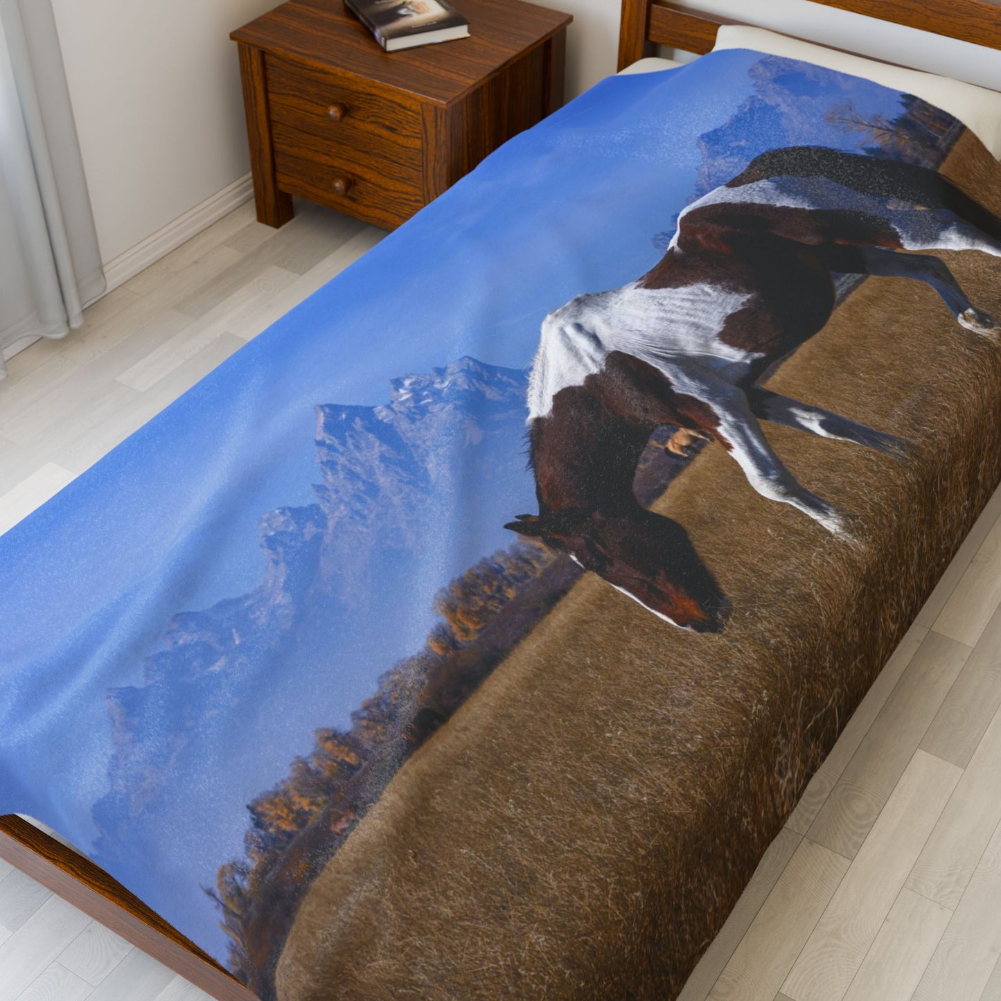 Blankets: Velveteen Plush Blanket — Grand Teton Paint Horse Scenic Throw