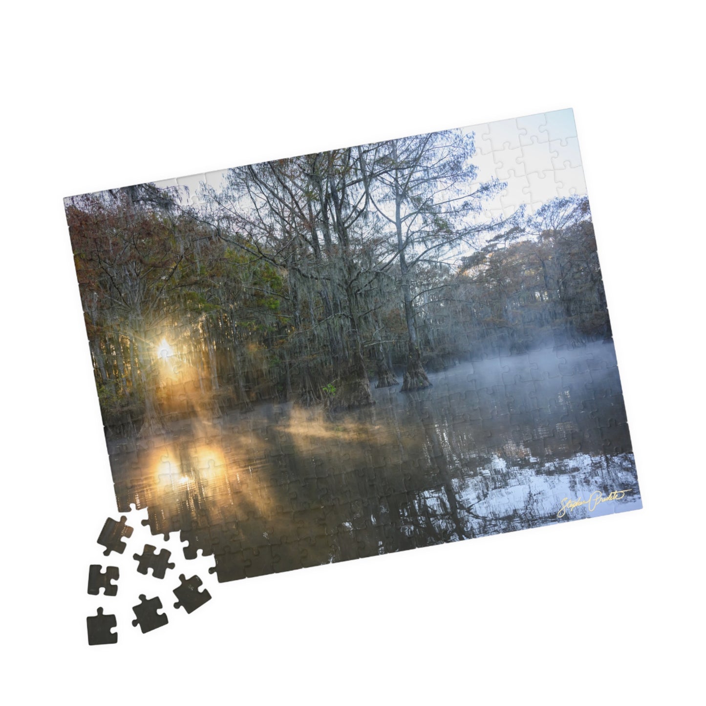Jigsaw Puzzle -- Caddo Lake Sunrise -- Fire and Mist by Stephen Predtechenskis (110, 252, 520, or 1014-piece)
