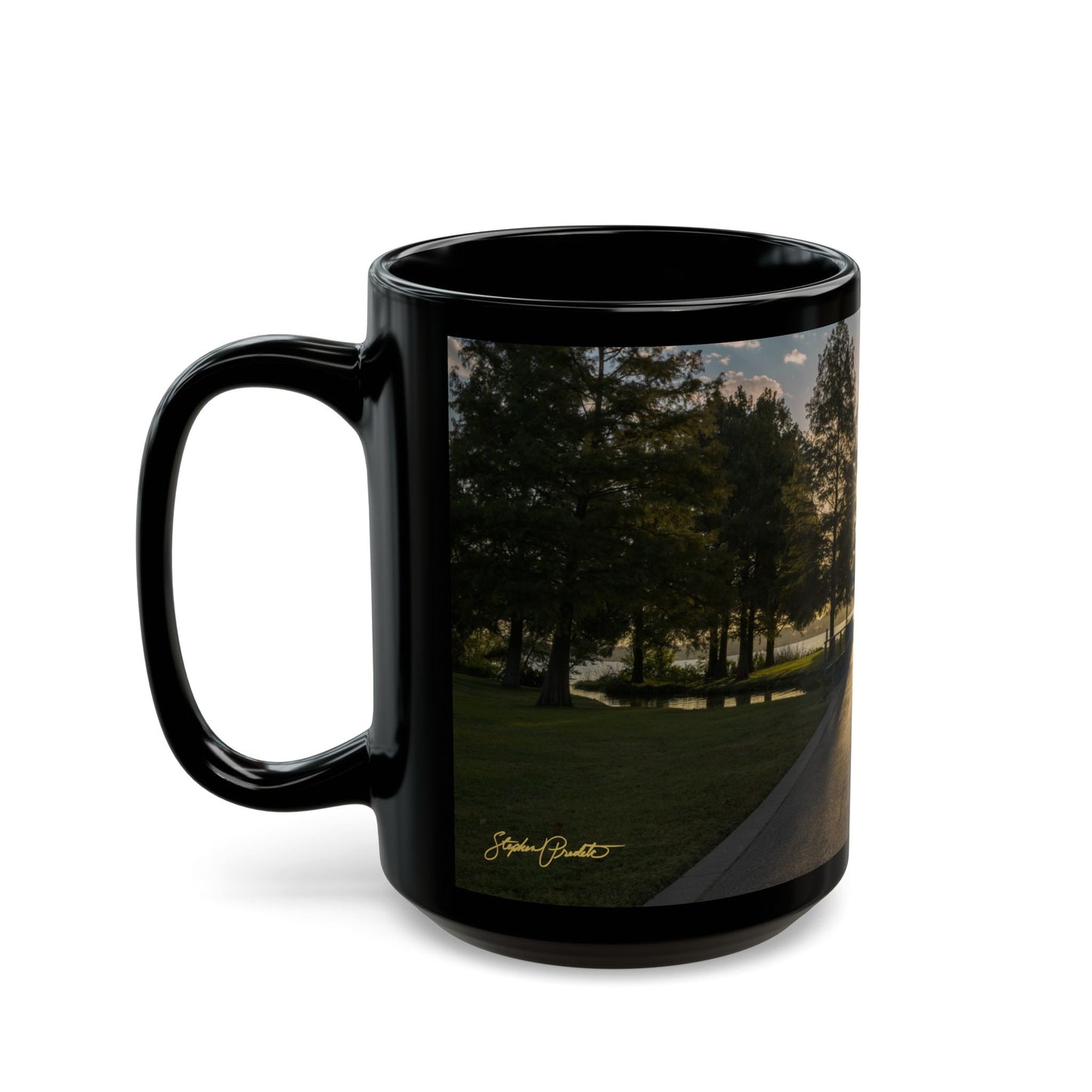 Black Coffee Mug (11oz, 15oz) -- White Rock Sunrise / Run with endurance (Hebrews 12:1-2)