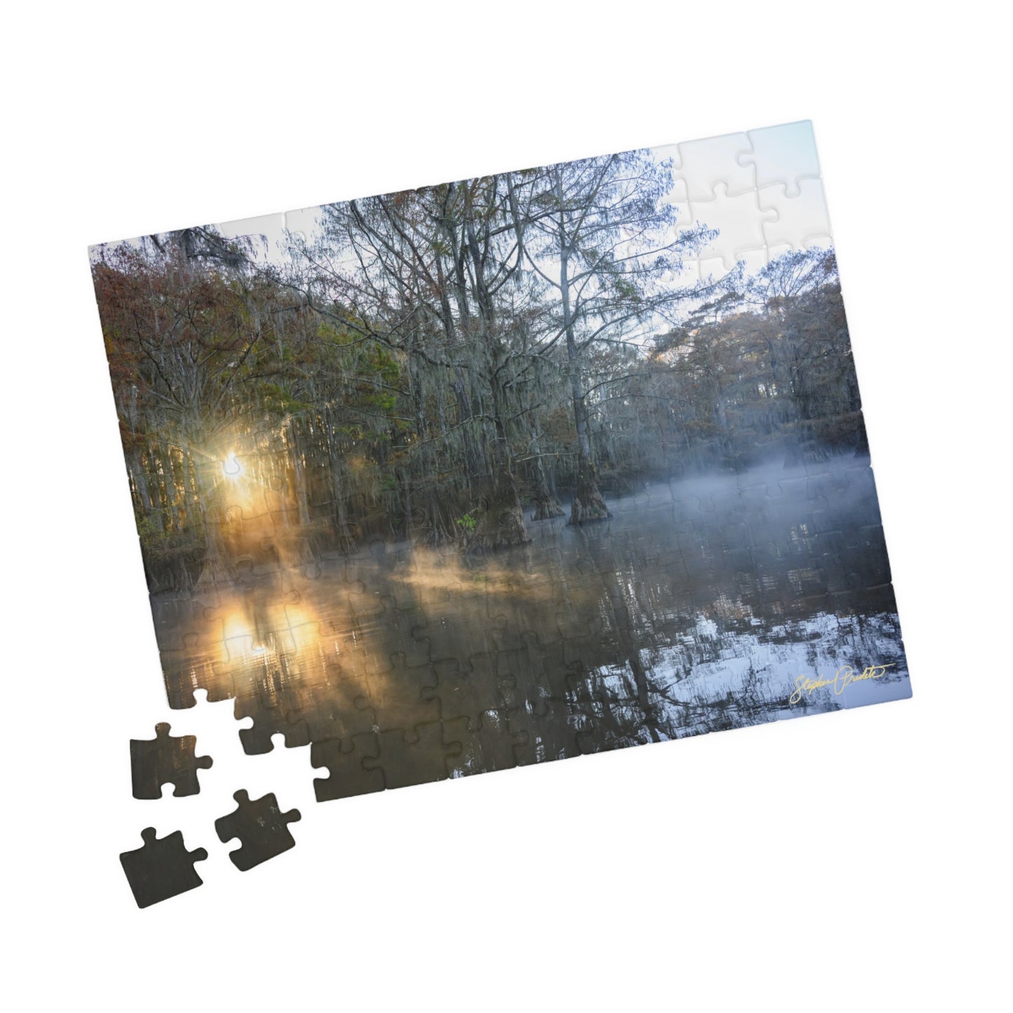 Jigsaw Puzzle -- Caddo Lake Sunrise -- Fire and Mist by Stephen Predtechenskis (110, 252, 520, or 1014-piece)