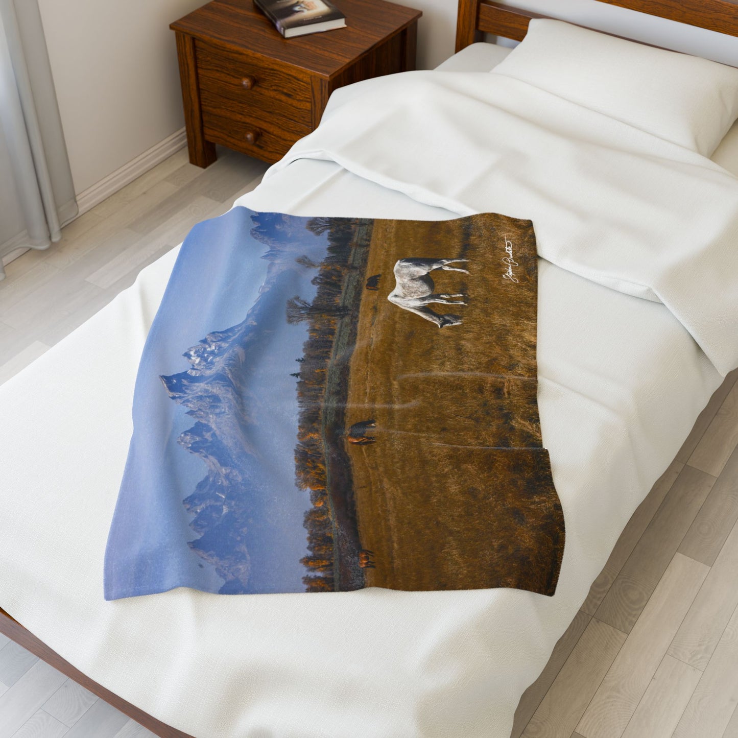Blankets: Velveteen Plush Blanket — Grand Teton Horses Scenic Throw
