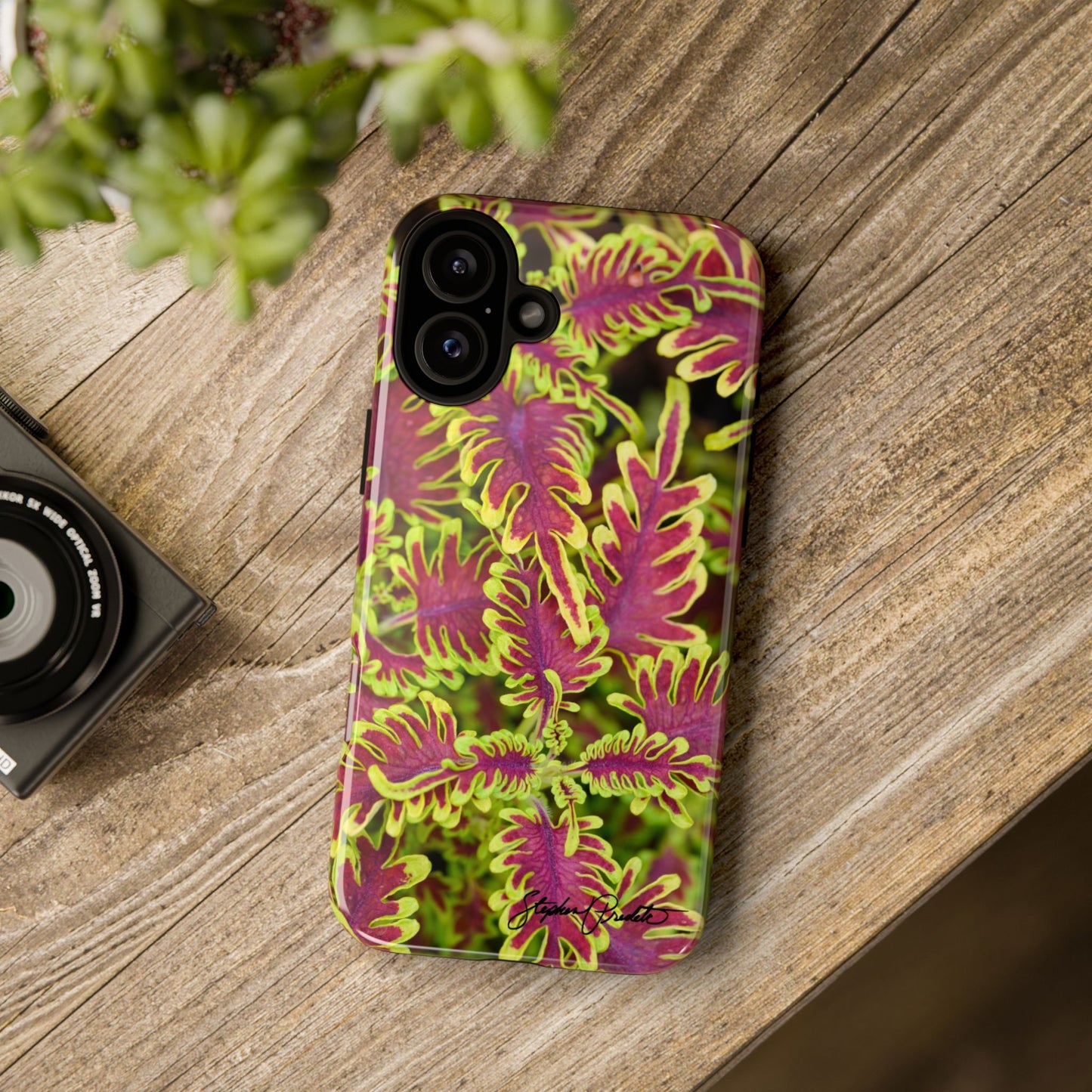 Phone Tough Case — Vibrant Variegated Botanical Design with Coleus Leaves