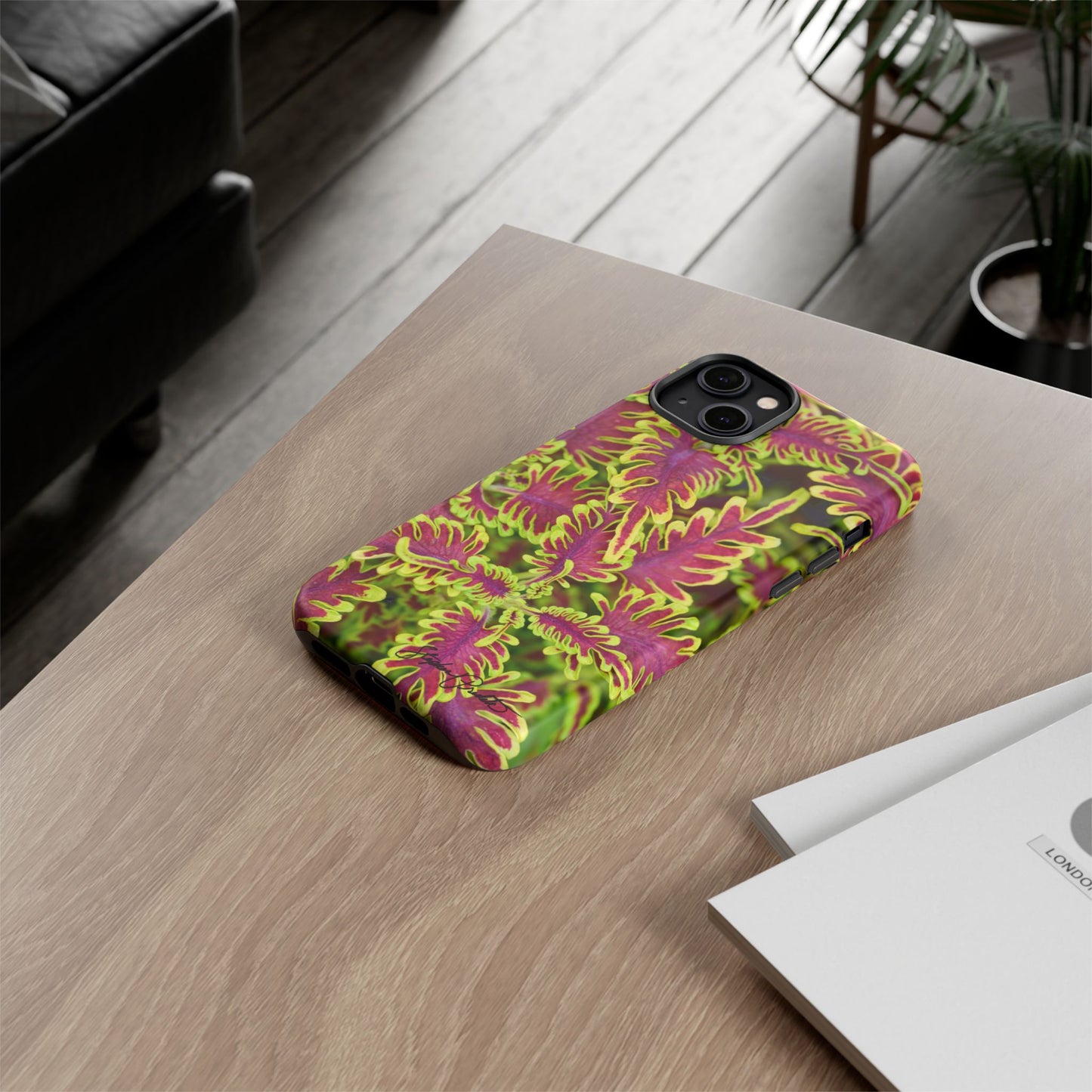 Phone Tough Case — Vibrant Variegated Botanical Design with Coleus Leaves