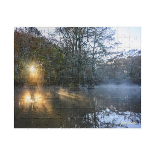 Jigsaw Puzzle -- Caddo Lake Sunrise -- Fire and Mist by Stephen Predtechenskis (110, 252, 520, or 1014-piece)