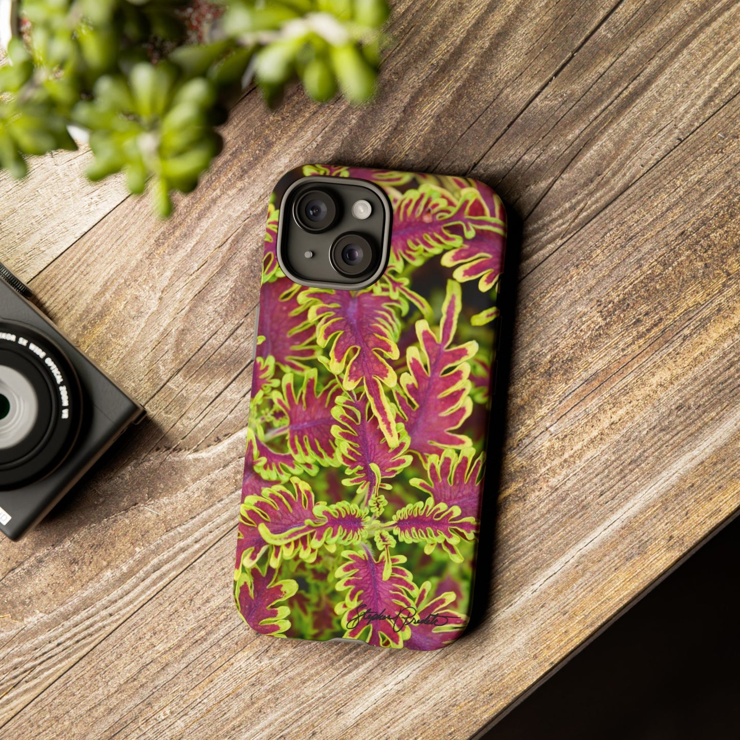 Phone Tough Case — Vibrant Variegated Botanical Design with Coleus Leaves