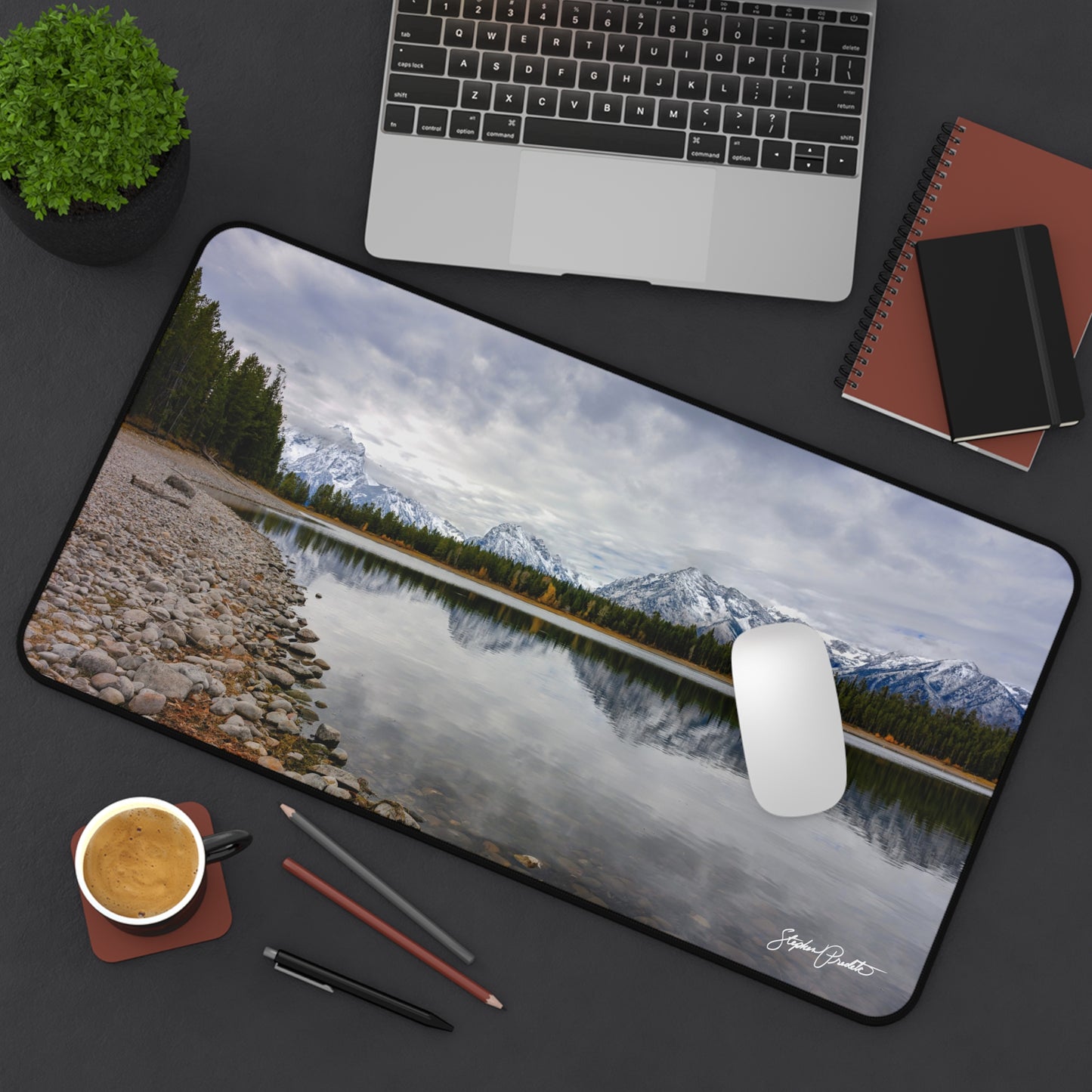 Desk Mat - Grand Teton Mountain Reflection by Stephen Predtechenskis