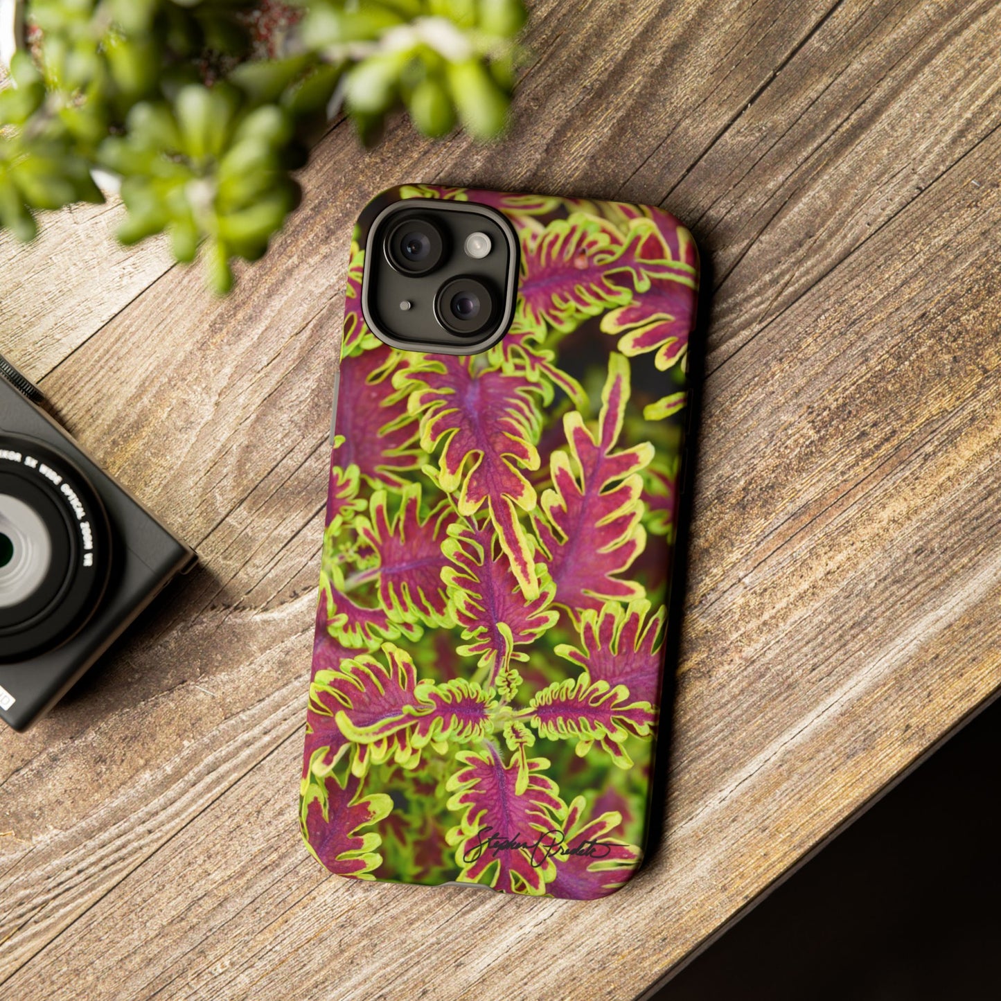 Phone Tough Case — Vibrant Variegated Botanical Design with Coleus Leaves
