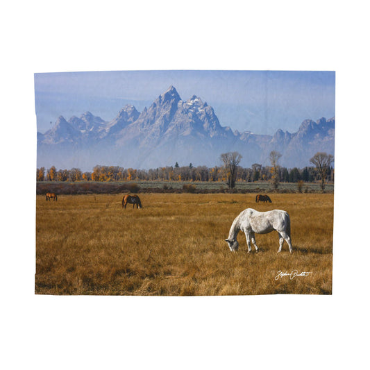 Blankets: Velveteen Plush Blanket — Grand Teton Horses Scenic Throw