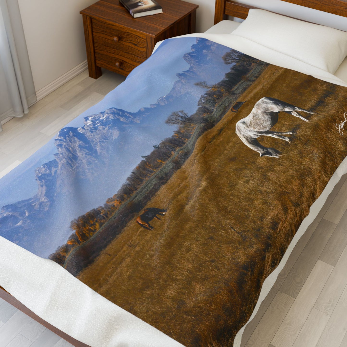 Blankets: Velveteen Plush Blanket — Grand Teton Horses Scenic Throw