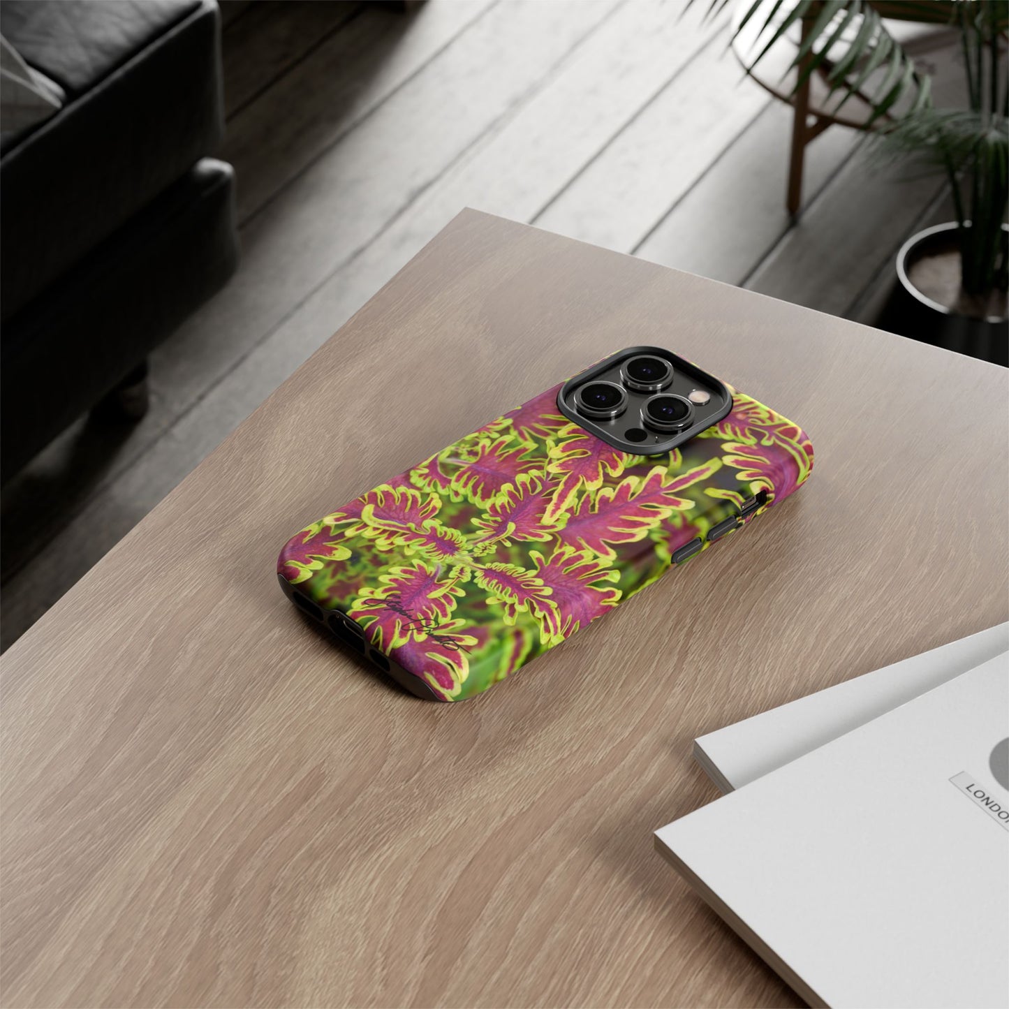 Phone Tough Case — Vibrant Variegated Botanical Design with Coleus Leaves