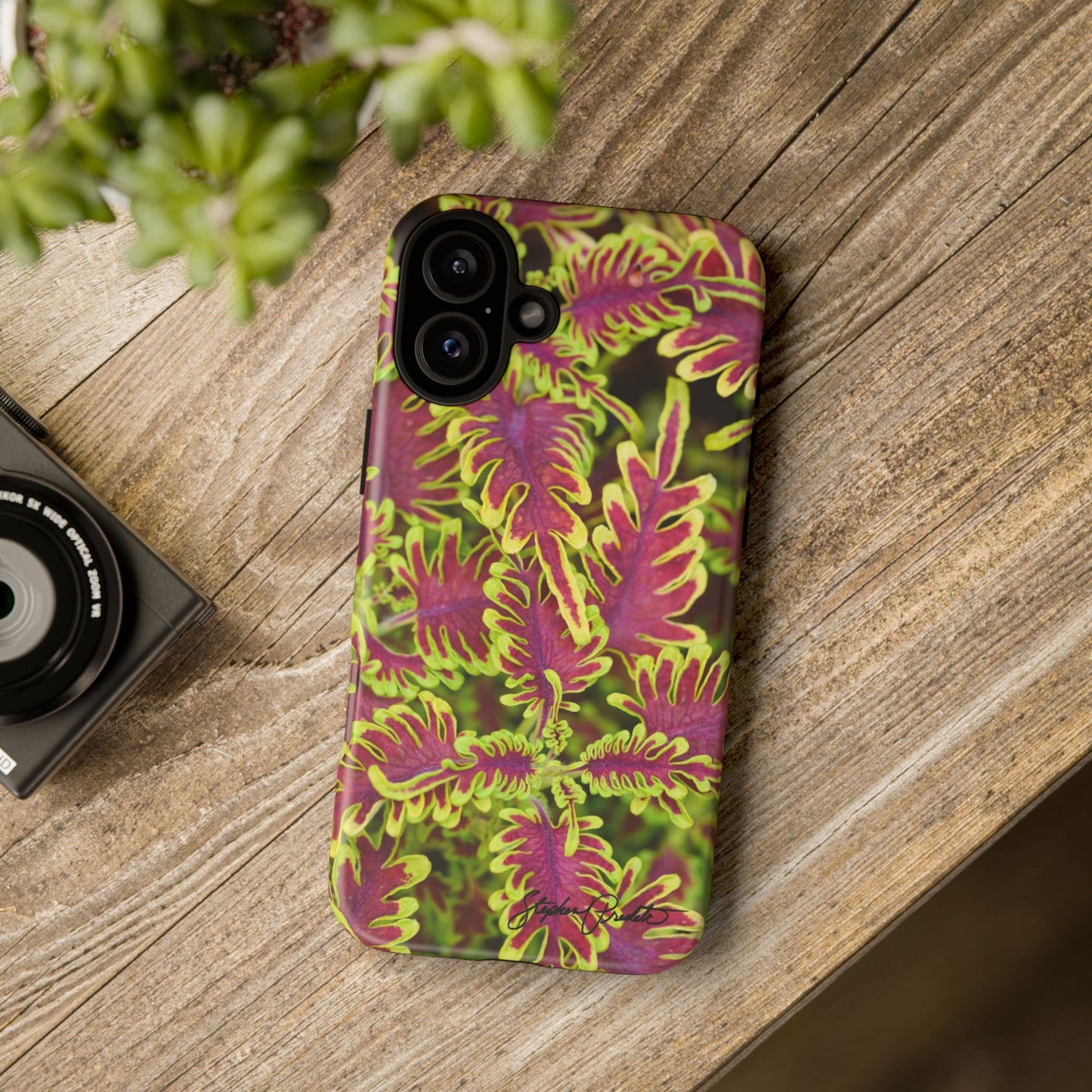 Phone Tough Case — Vibrant Variegated Botanical Design with Coleus Leaves
