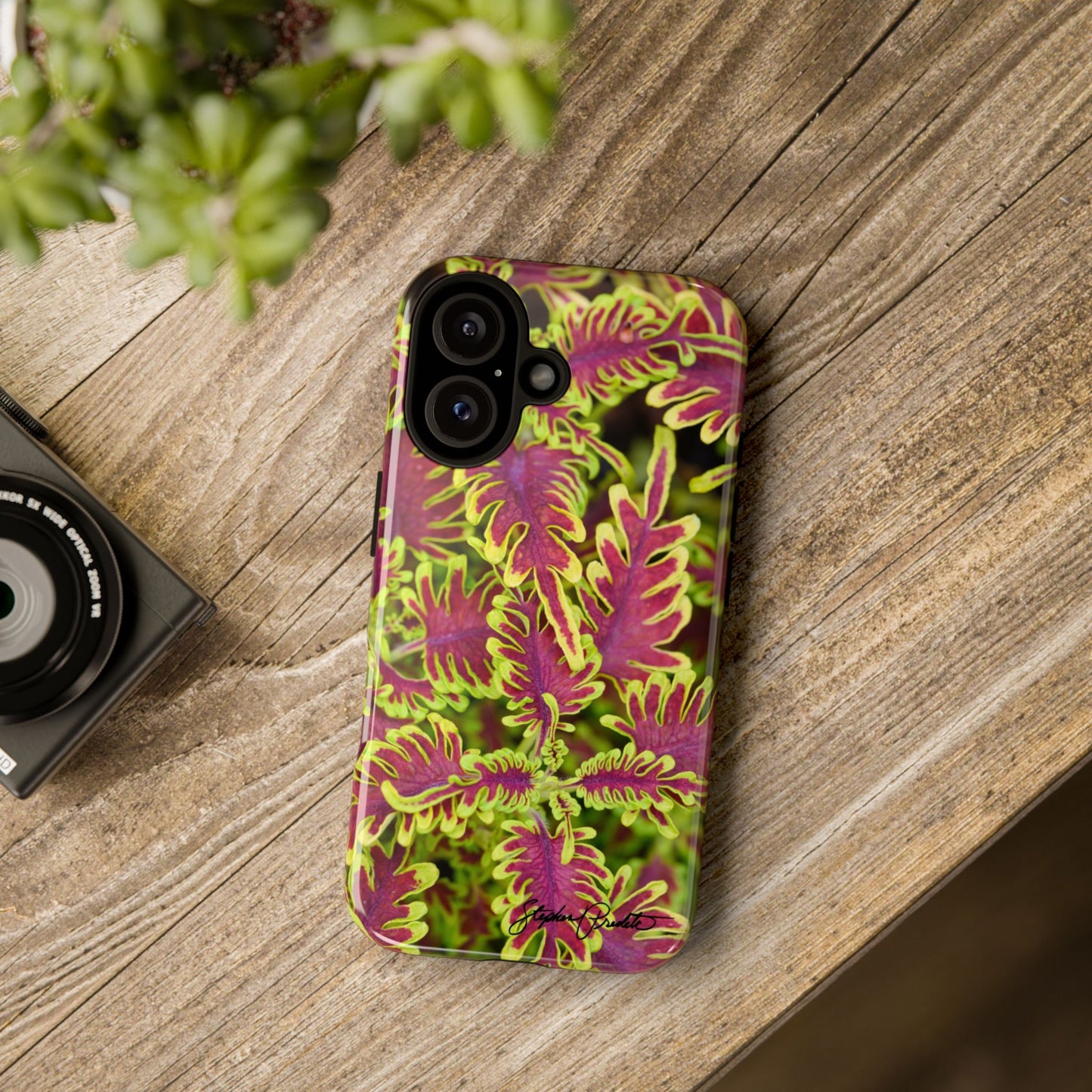 Phone Tough Case — Vibrant Variegated Botanical Design with Coleus Leaves