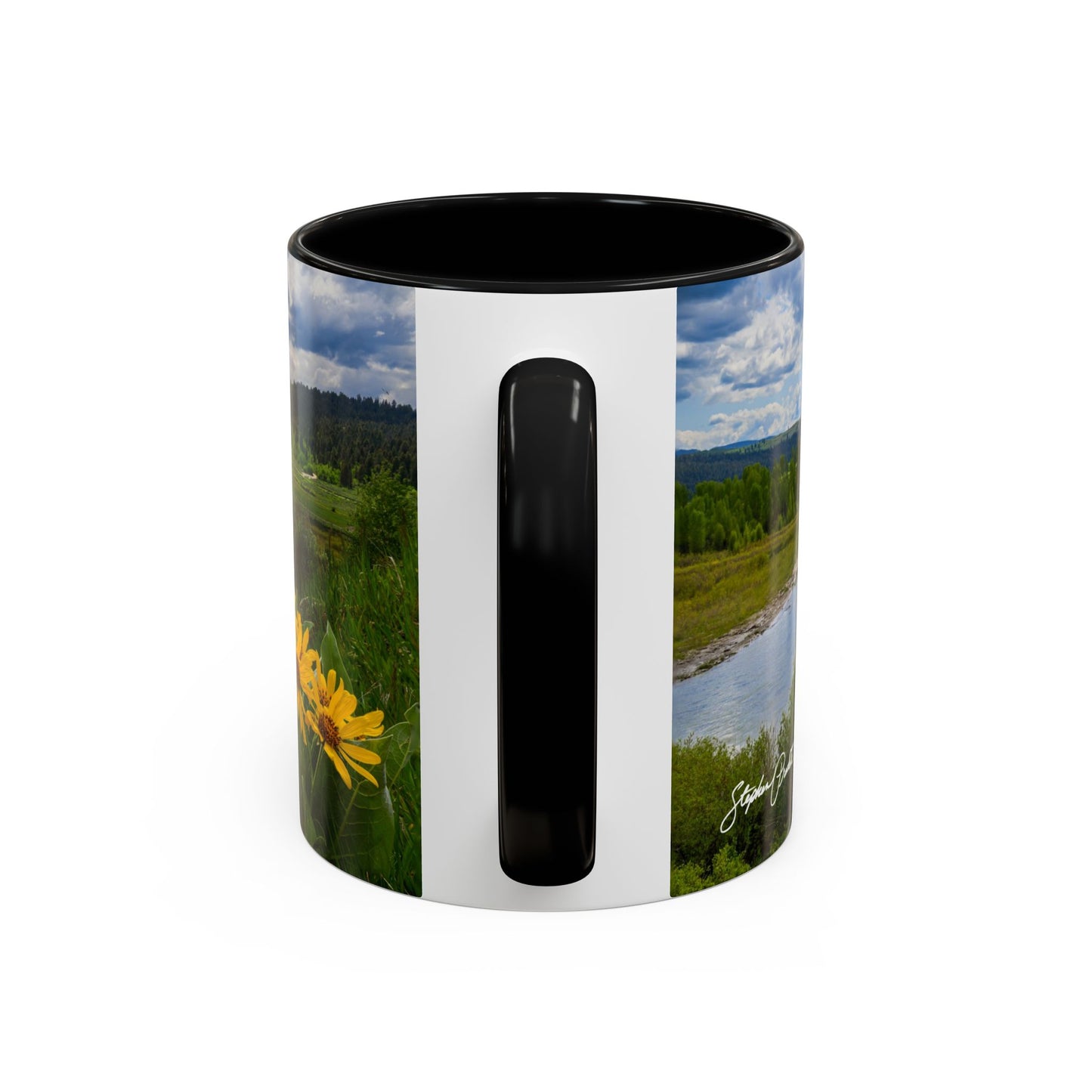 Accent Coffee Mug (11oz, 15oz) -- Yellow Flower Scene at Grand Teton Mountains
