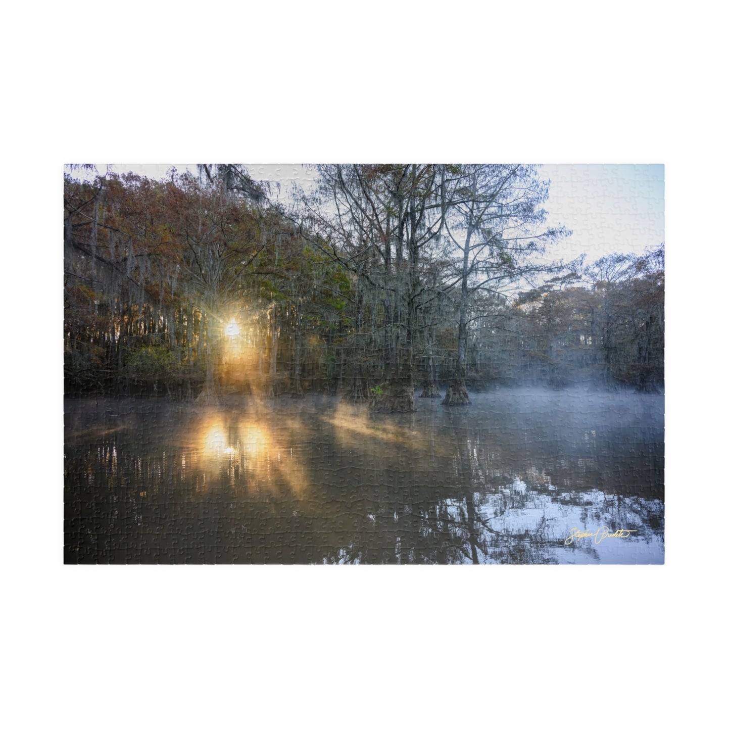Jigsaw Puzzle -- Caddo Lake Sunrise -- Fire and Mist by Stephen Predtechenskis (110, 252, 520, or 1014-piece)