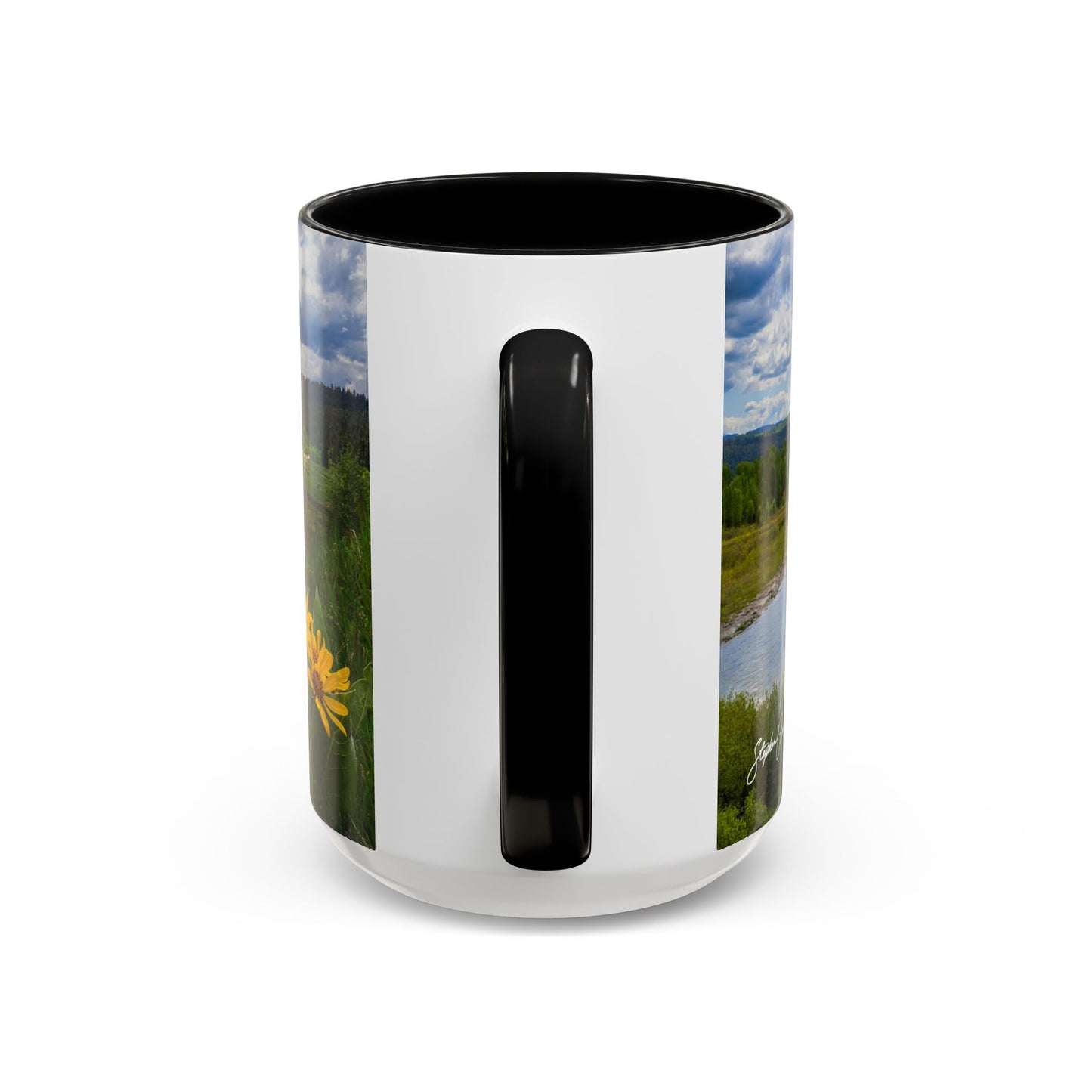 Accent Coffee Mug (11oz, 15oz) -- Yellow Flower Scene at Grand Teton Mountains