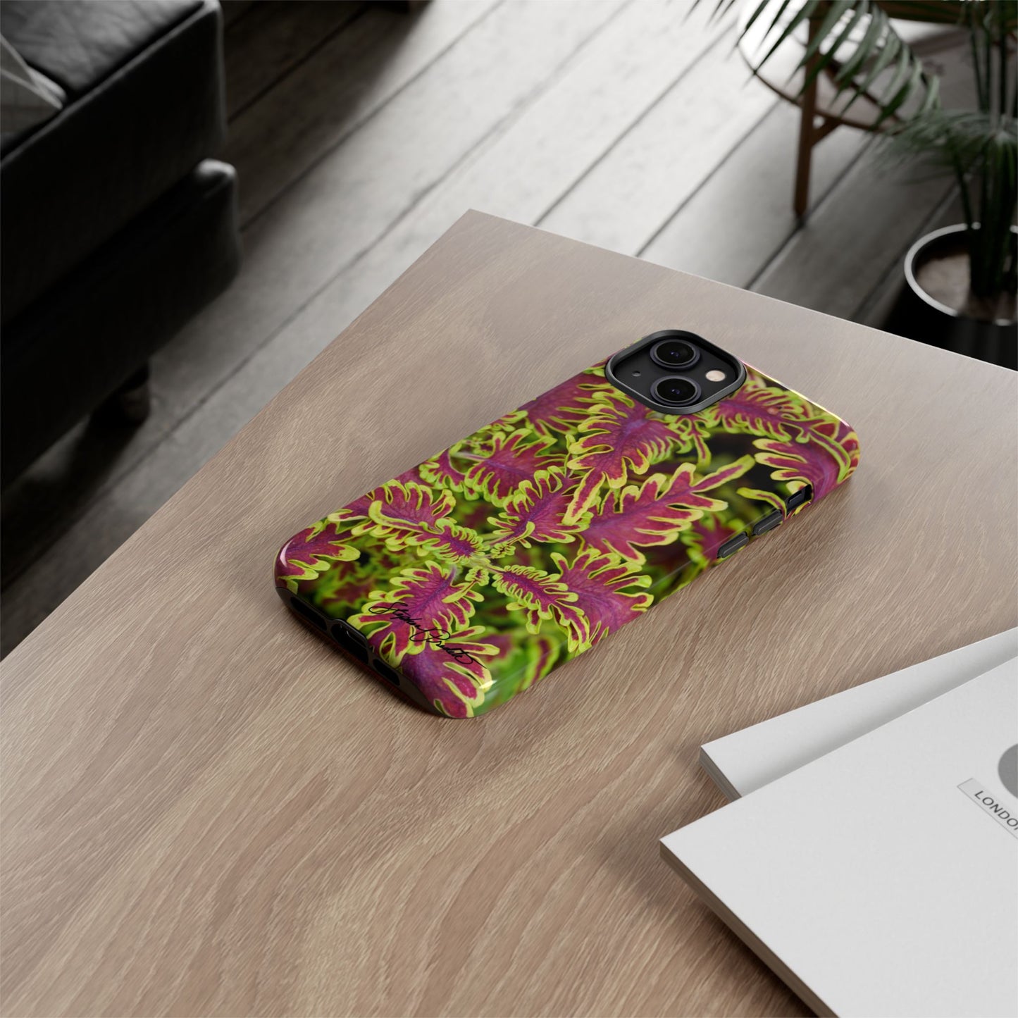 Phone Tough Case — Vibrant Variegated Botanical Design with Coleus Leaves