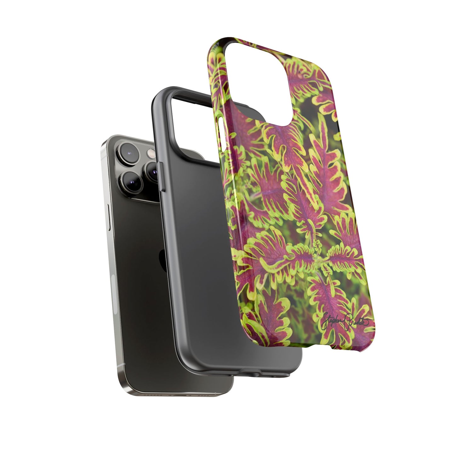 Phone Tough Case — Vibrant Variegated Botanical Design with Coleus Leaves