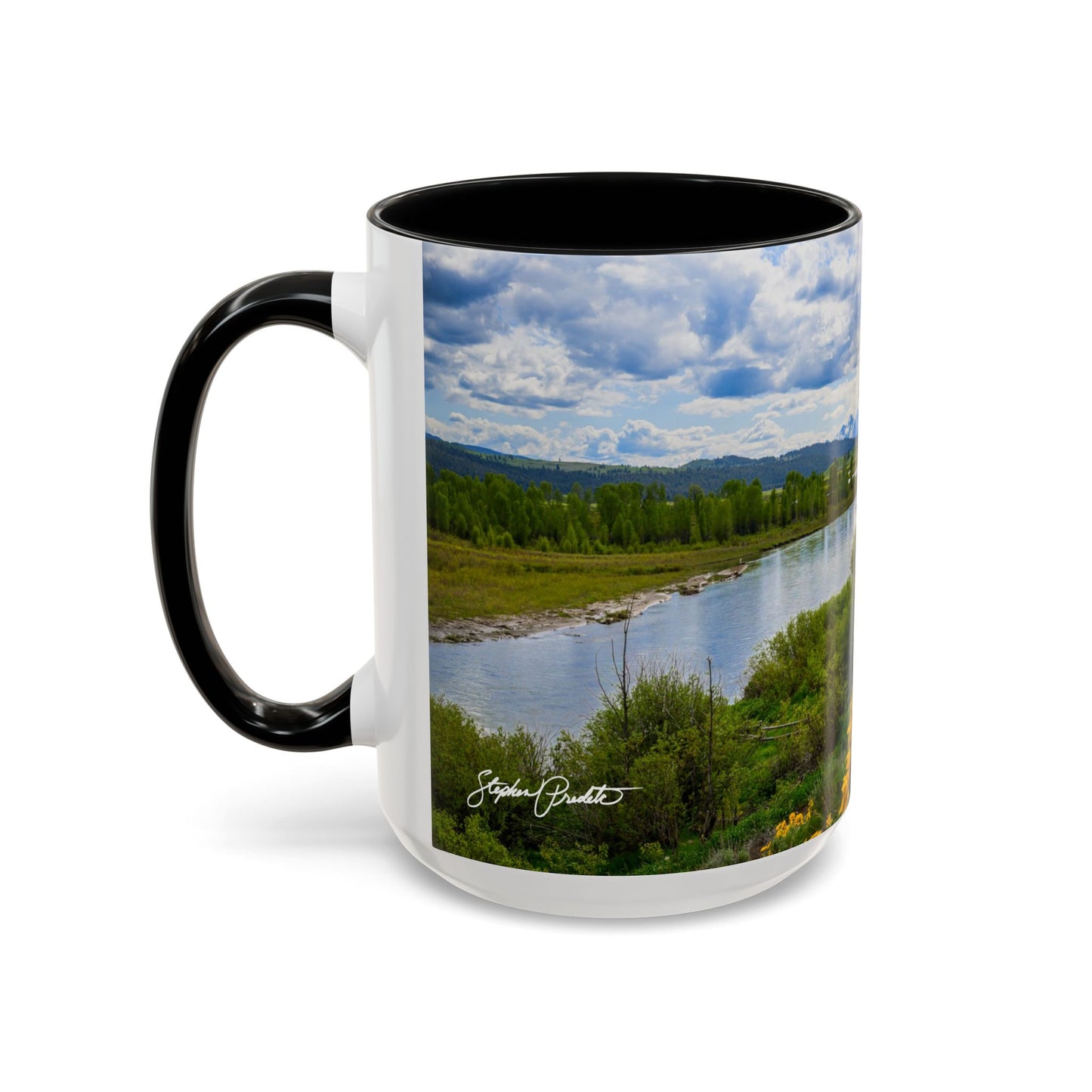 Accent Coffee Mug (11oz, 15oz) -- Yellow Flower Scene at Grand Teton Mountains