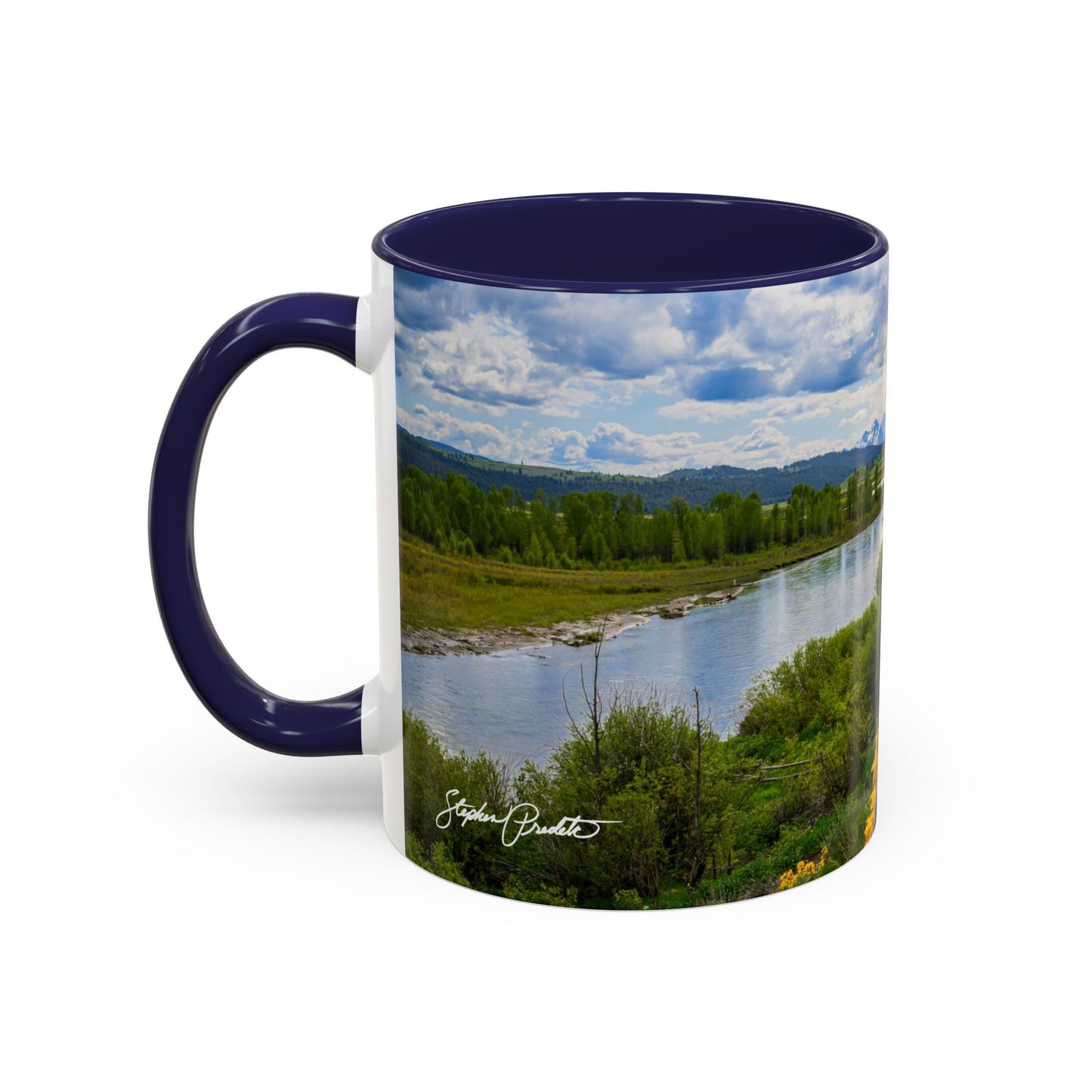 Accent Coffee Mug (11oz, 15oz) -- Yellow Flower Scene at Grand Teton Mountains