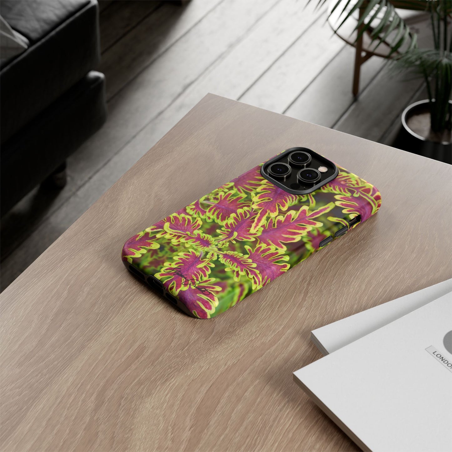 Phone Tough Case — Vibrant Variegated Botanical Design with Coleus Leaves