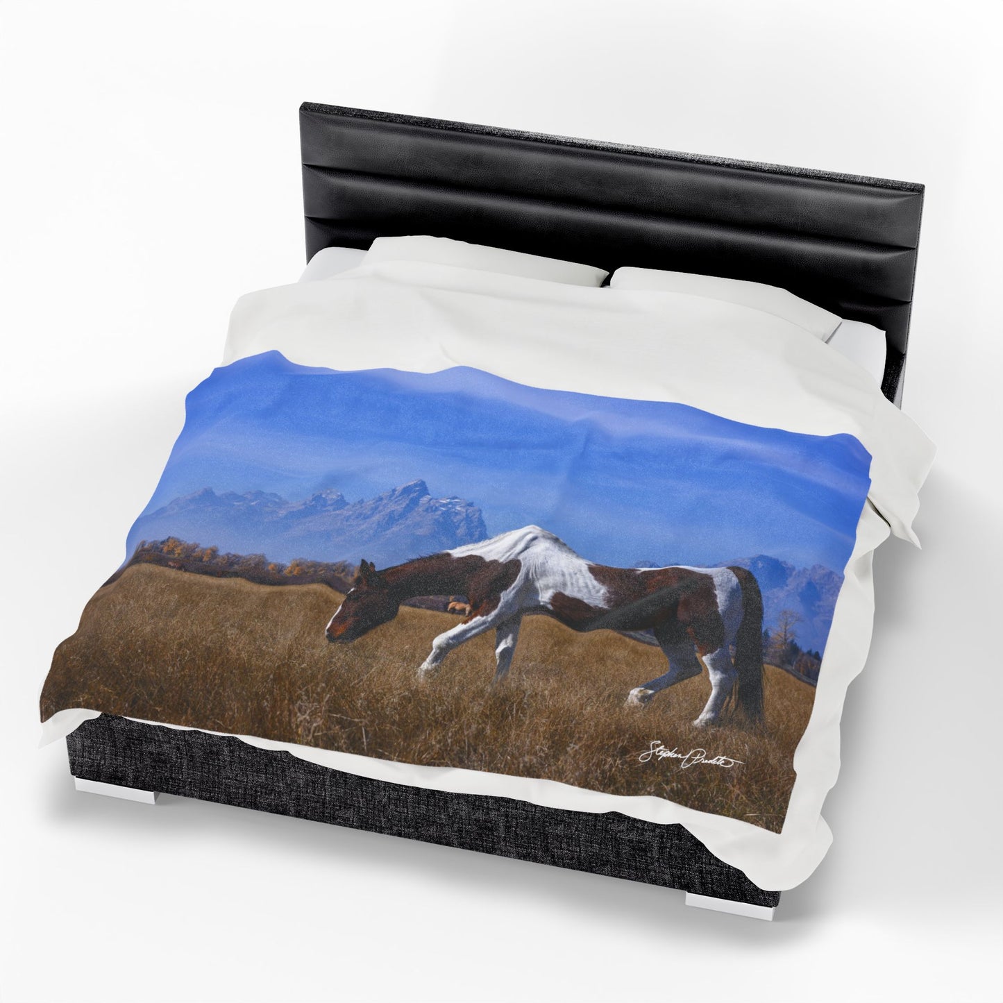 Blankets: Velveteen Plush Blanket — Grand Teton Paint Horse Scenic Throw