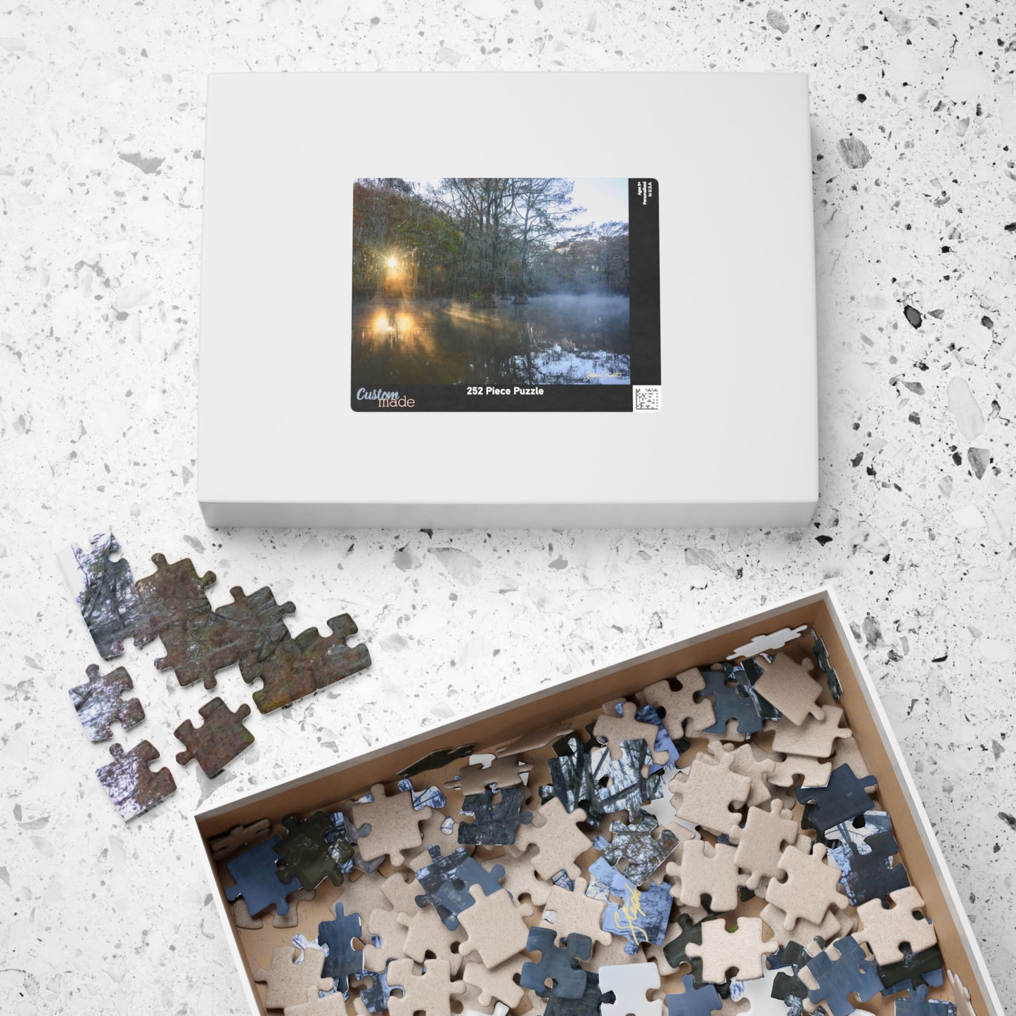 Jigsaw Puzzle -- Caddo Lake Sunrise -- Fire and Mist by Stephen Predtechenskis (110, 252, 520, or 1014-piece)